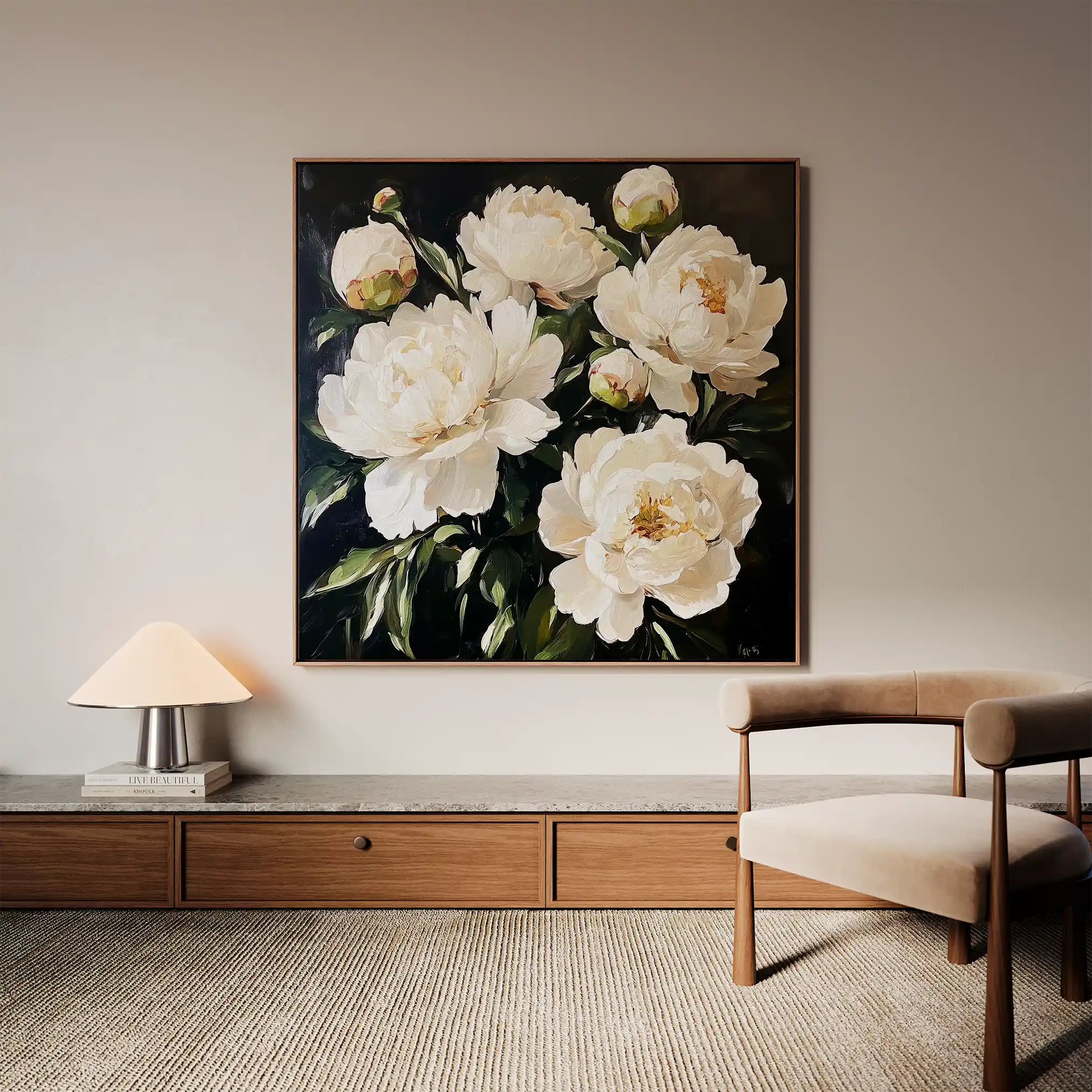 Floral 1273 Canvas Art 16" x 16" / 40 x 40 cm / Black