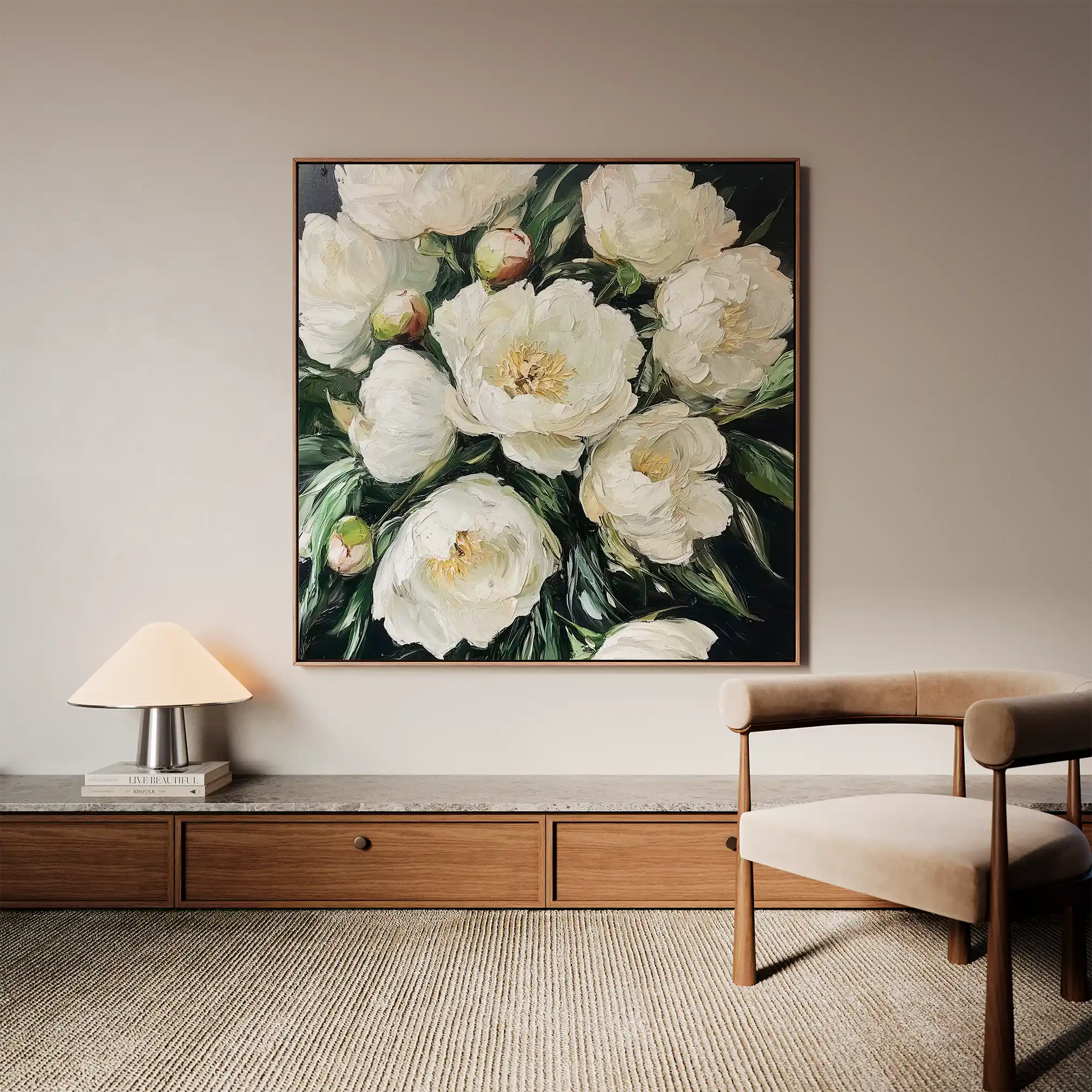 Floral 1274 Canvas Art 16" x 16" / 40 x 40 cm / Black