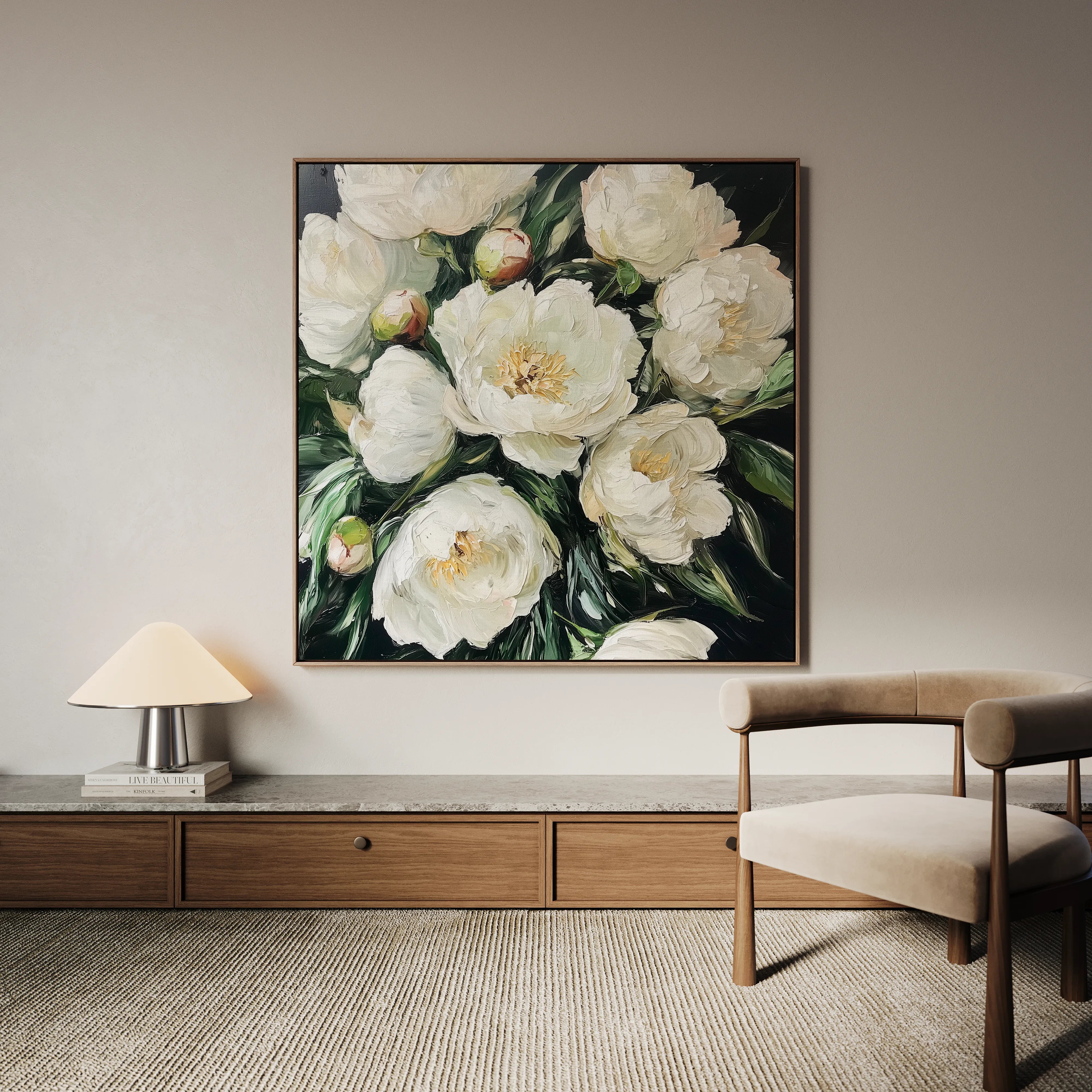 Floral 1274 Canvas Art 16" x 16" / 40 x 40 cm / Black