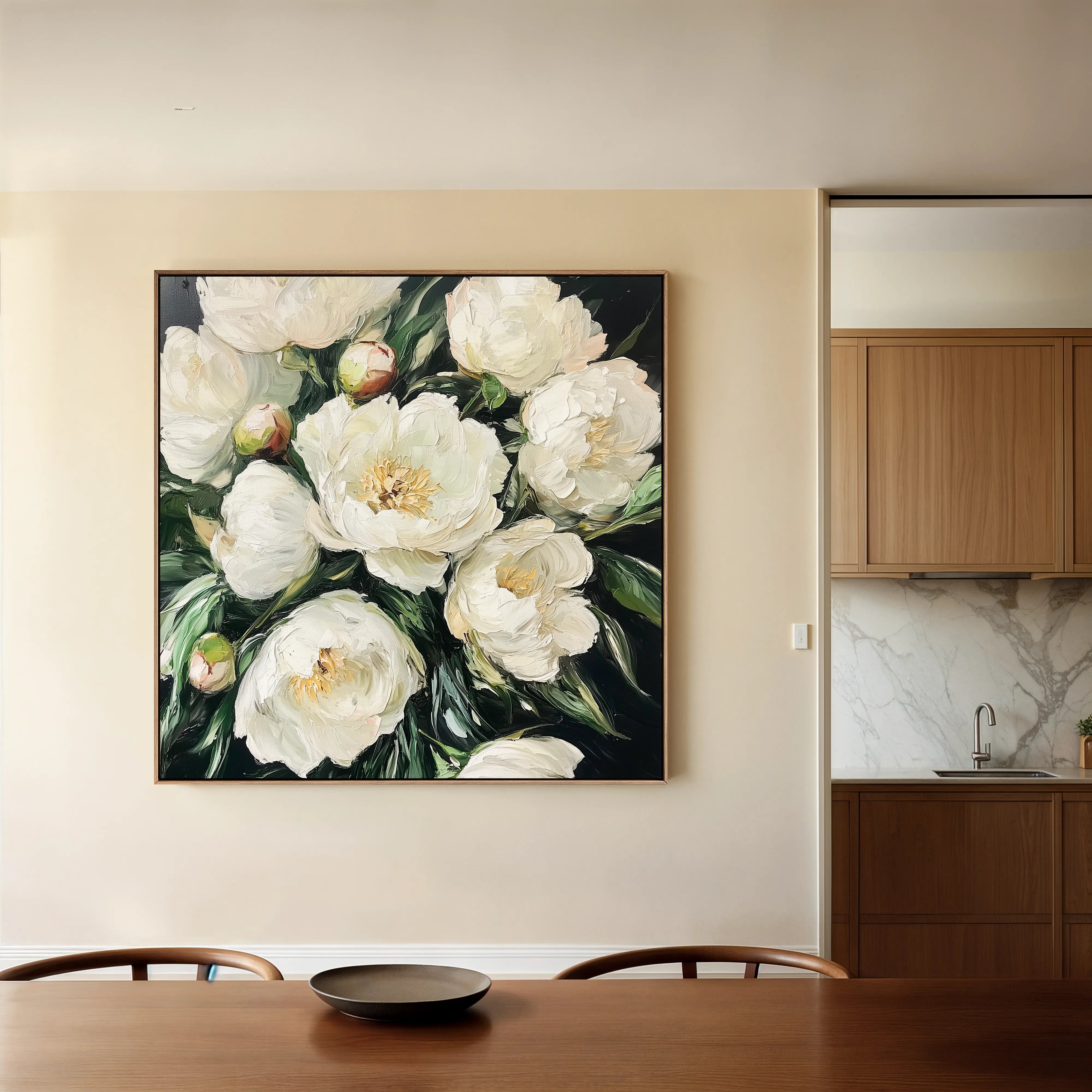 Floral 1274 Canvas Art 16" x 16" / 40 x 40 cm / Black