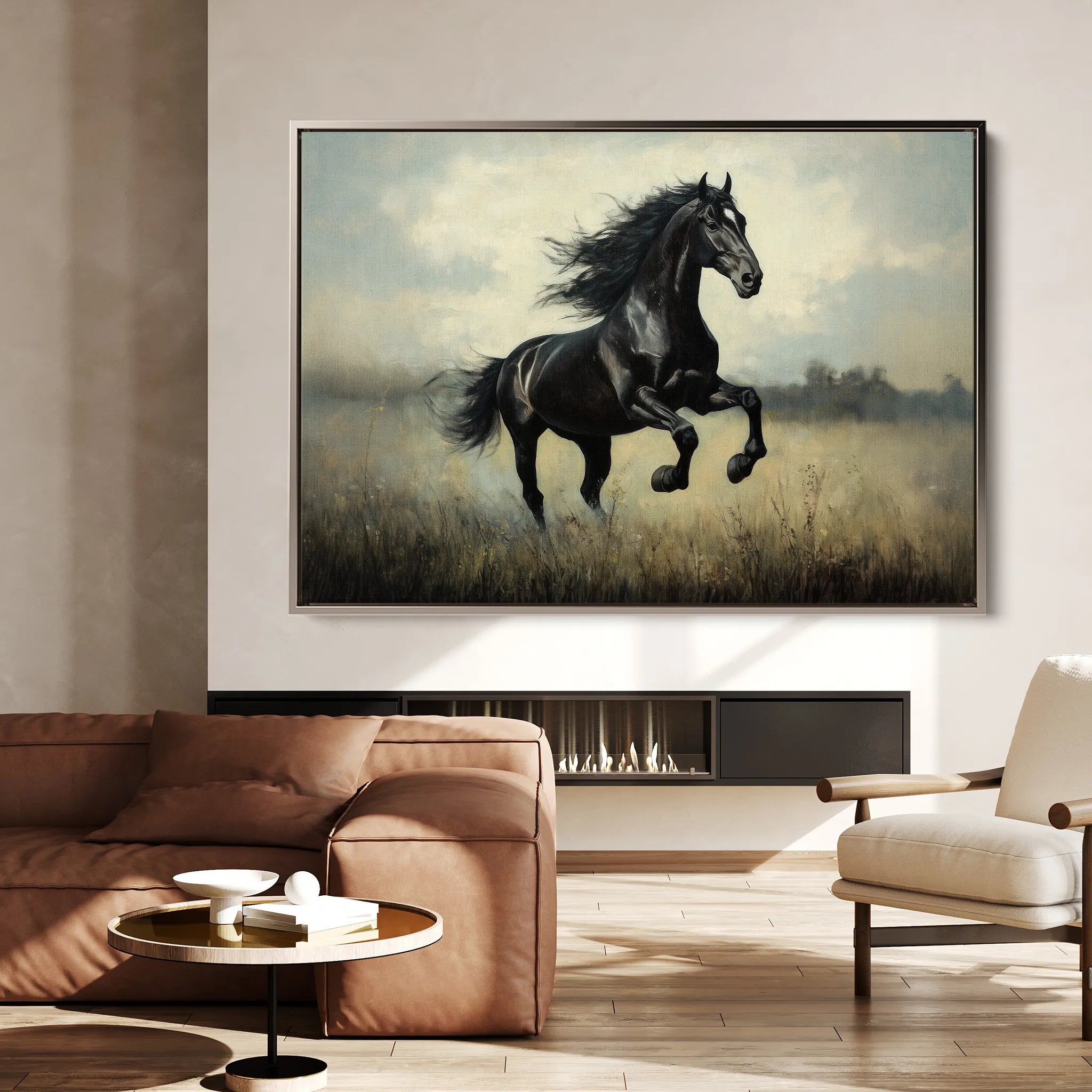 Horses 128 Canvas Art 18" x 24" / 45 x 60 cm / Black