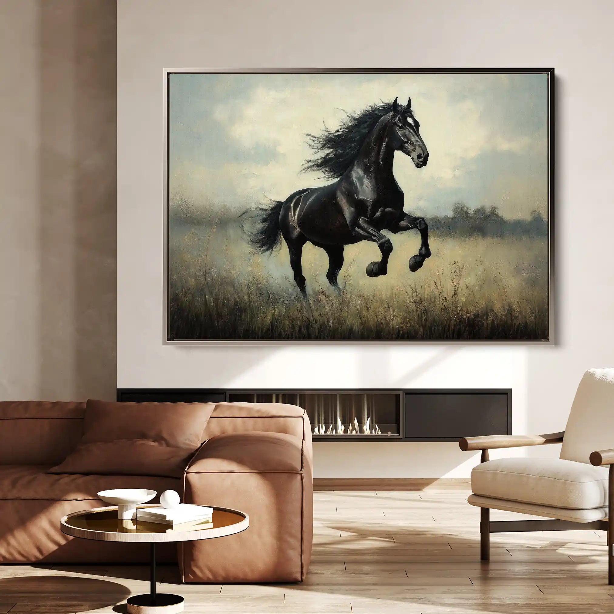 Horses 128 Canvas Art 60 x 40 cm / Black