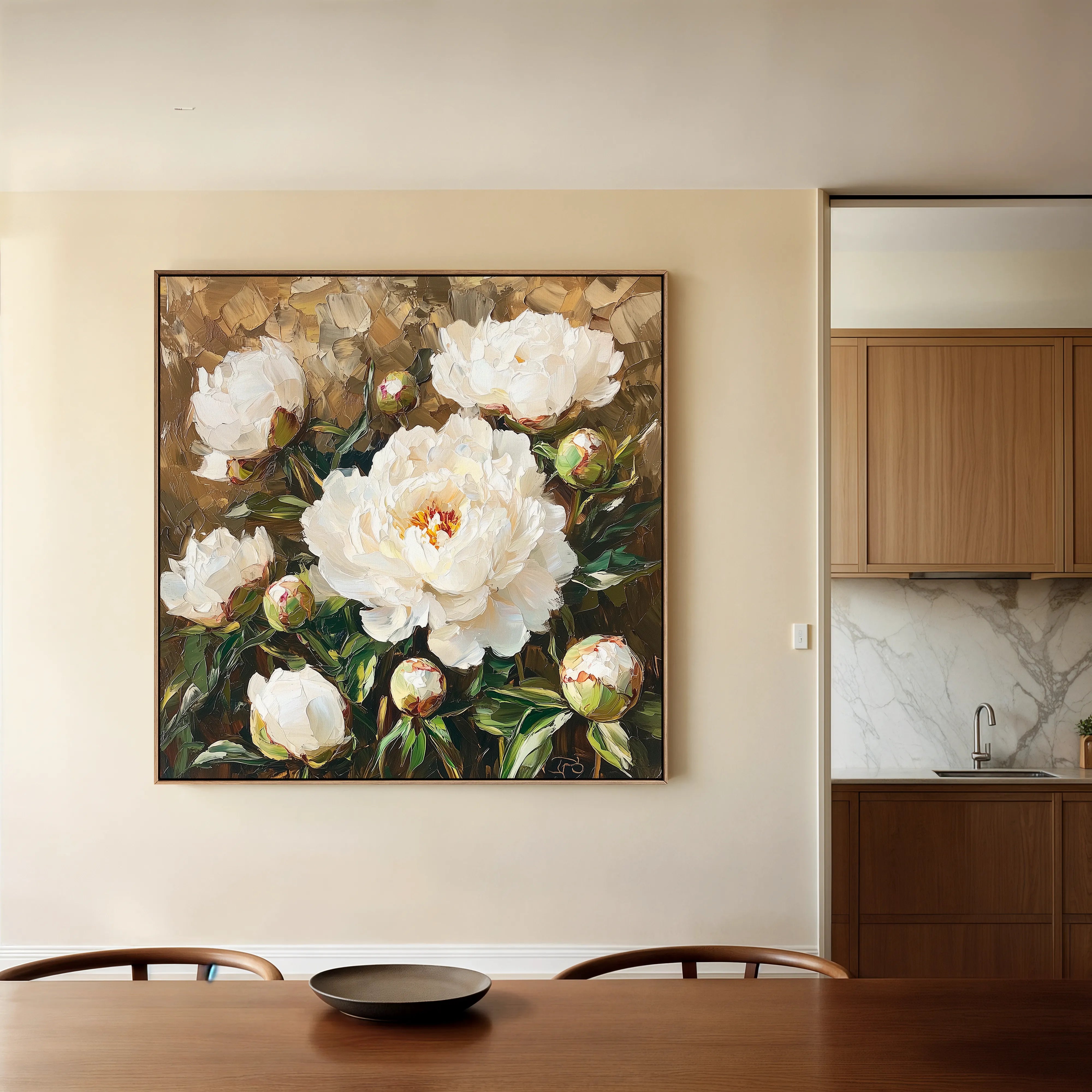 Floral 1280 Canvas Art 16" x 16" / 40 x 40 cm / Black