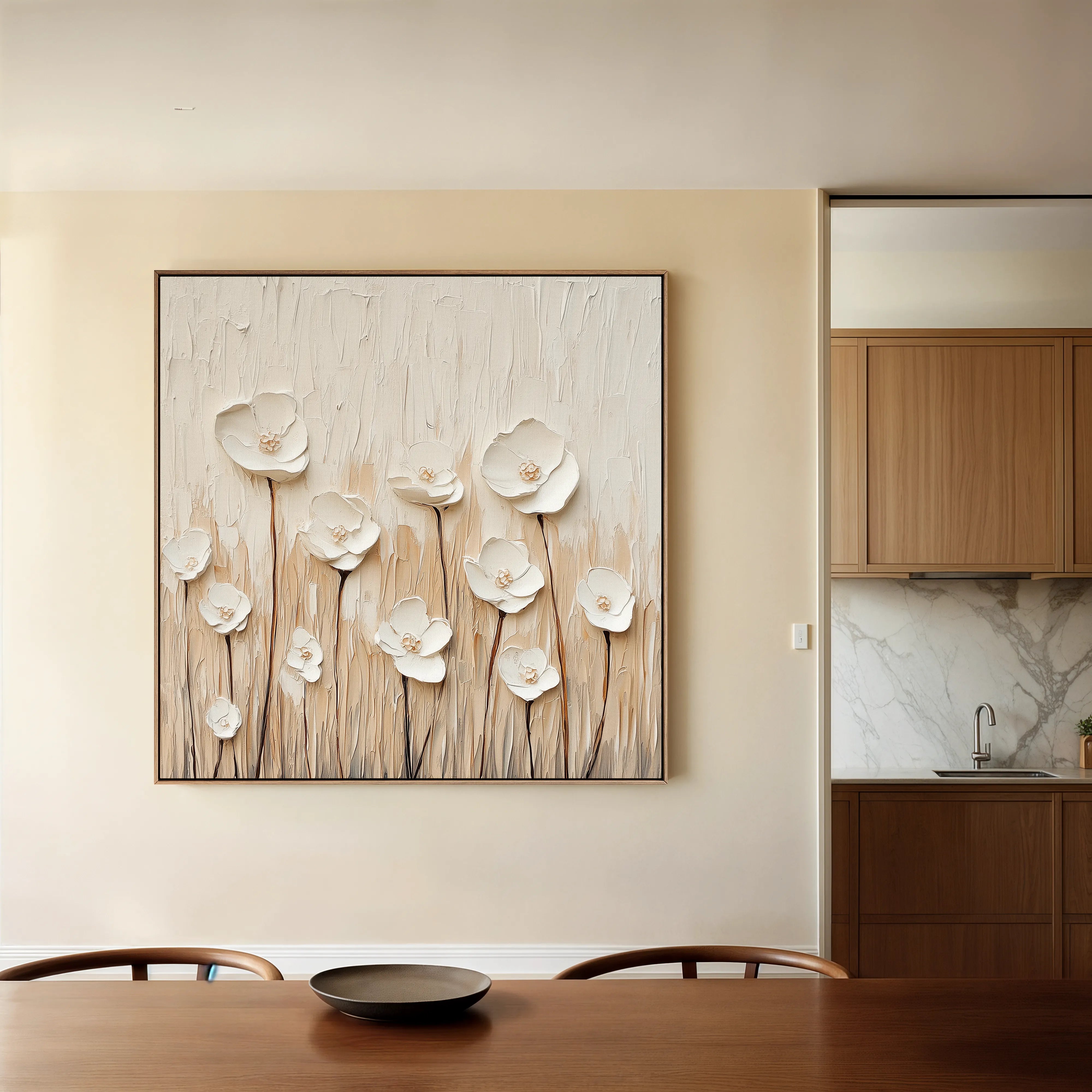 Floral 1285 Canvas Art 16" x 16" / 40 x 40 cm / Black