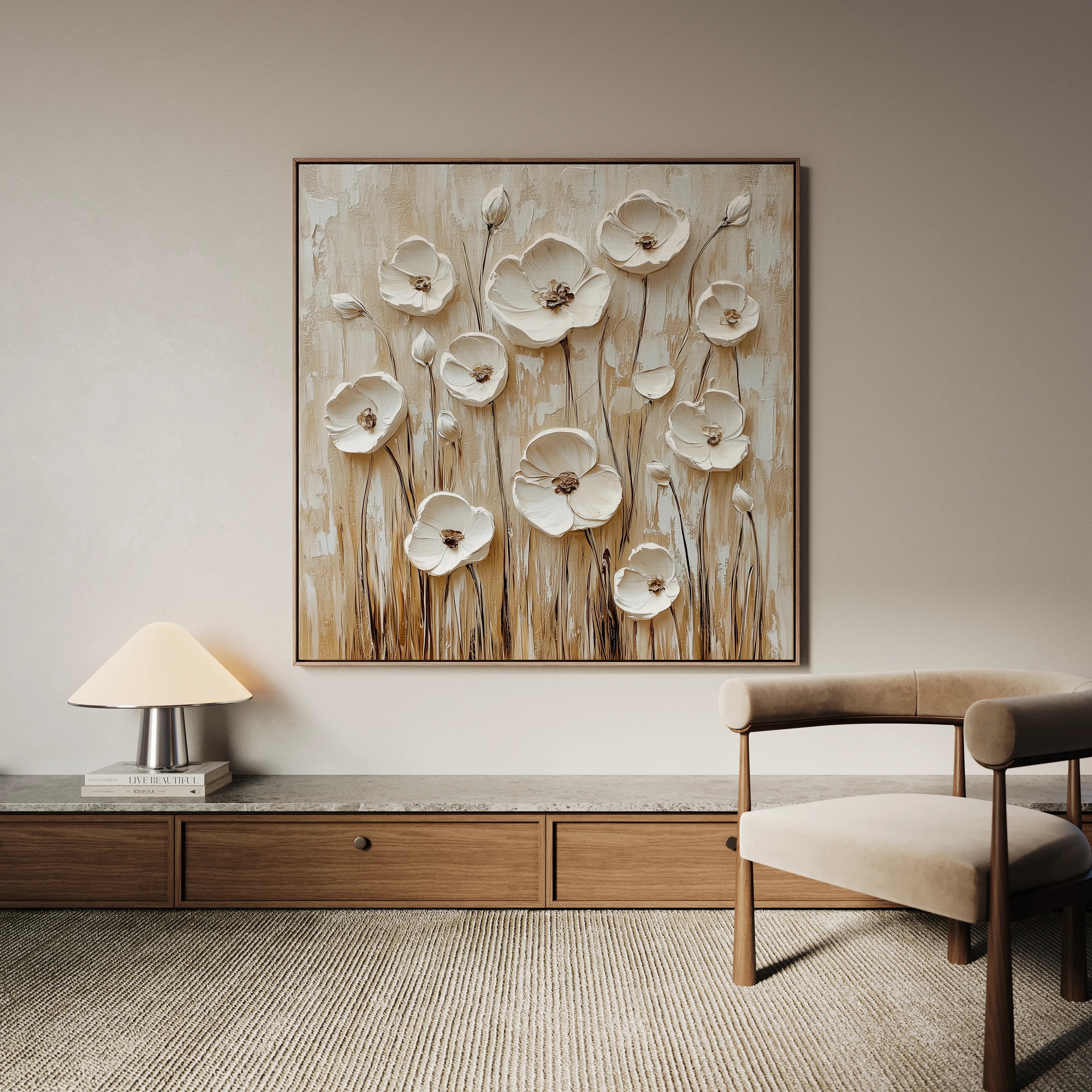 Floral 1286 Canvas Art 16" x 16" / 40 x 40 cm / Black