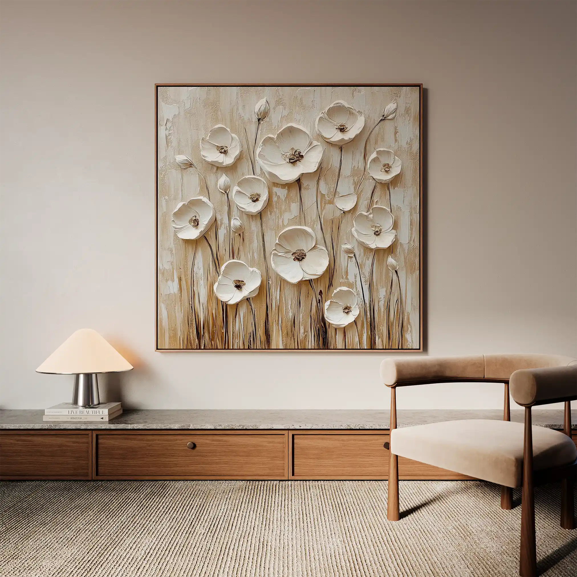 Floral 1286 Canvas Art 16" x 16" / 40 x 40 cm / Black