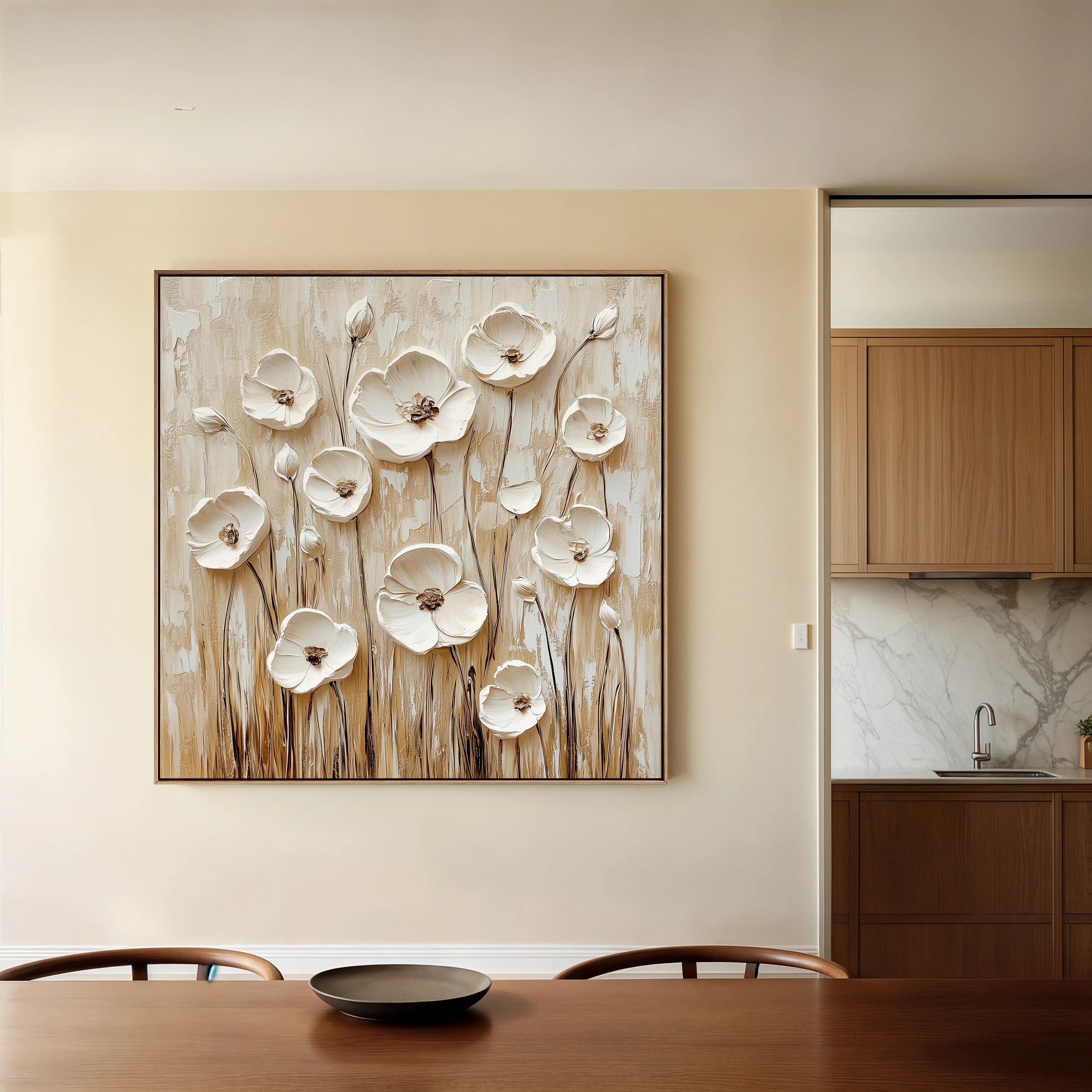 Floral 1286 Canvas Art 16" x 16" / 40 x 40 cm / Black