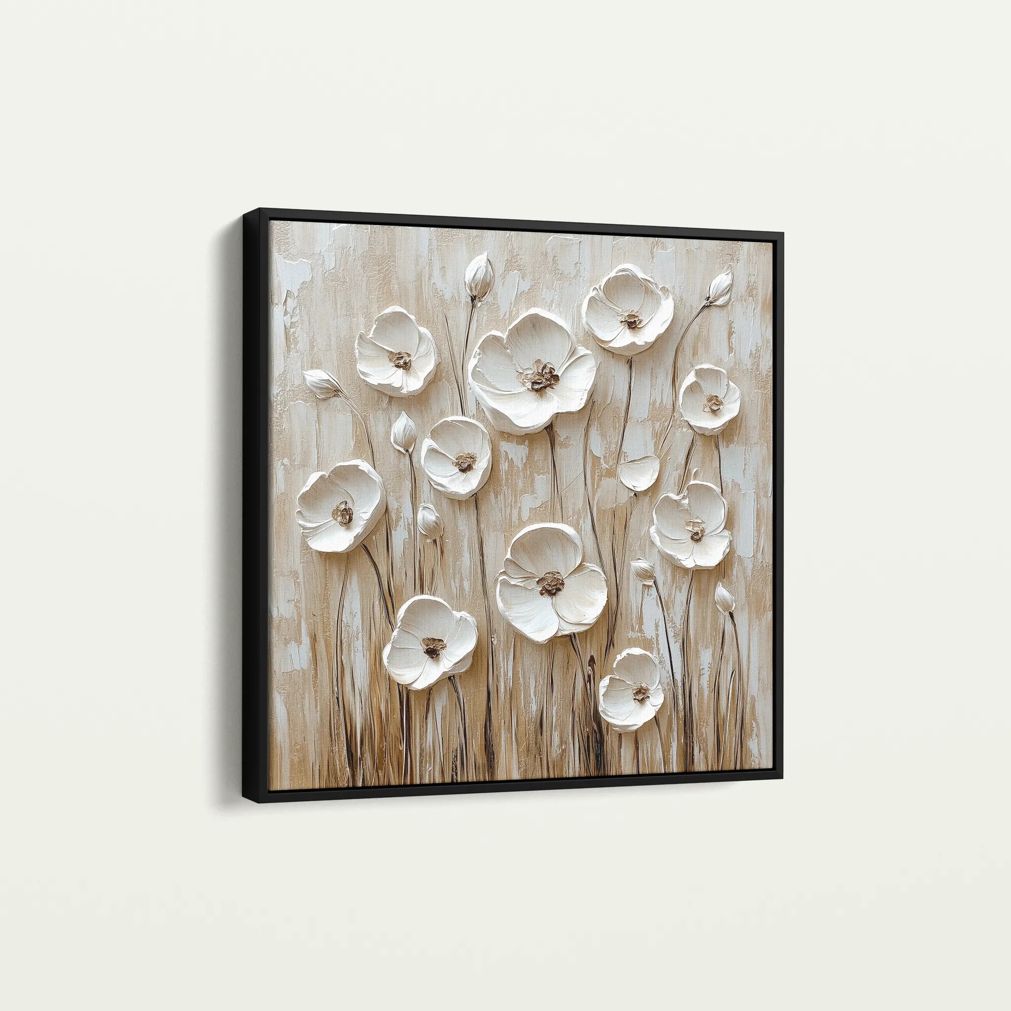 Floral 1286 Canvas Art 16" x 16" / 40 x 40 cm / Black
