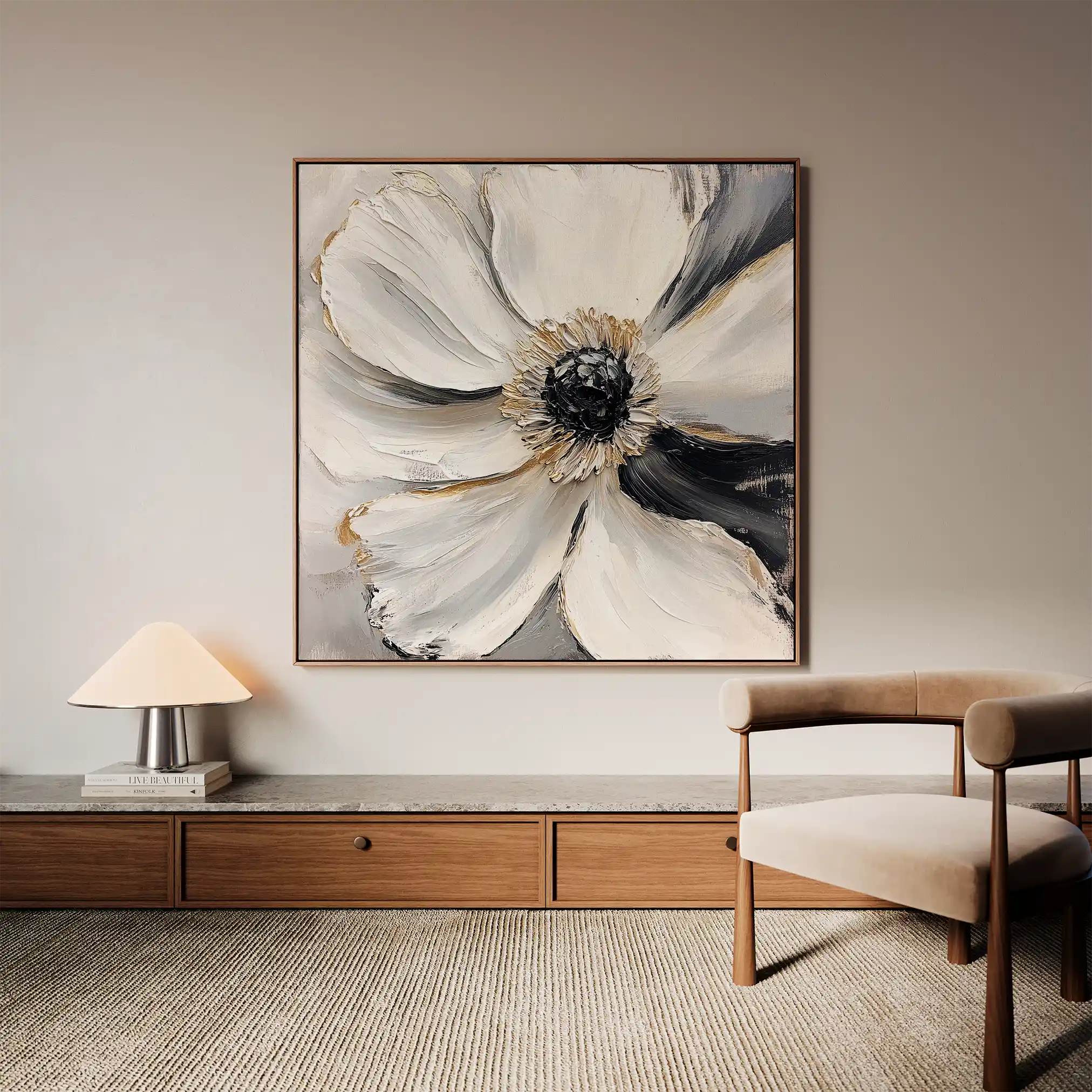 Floral 1292 Canvas Art 16" x 16" / 40 x 40 cm / Black