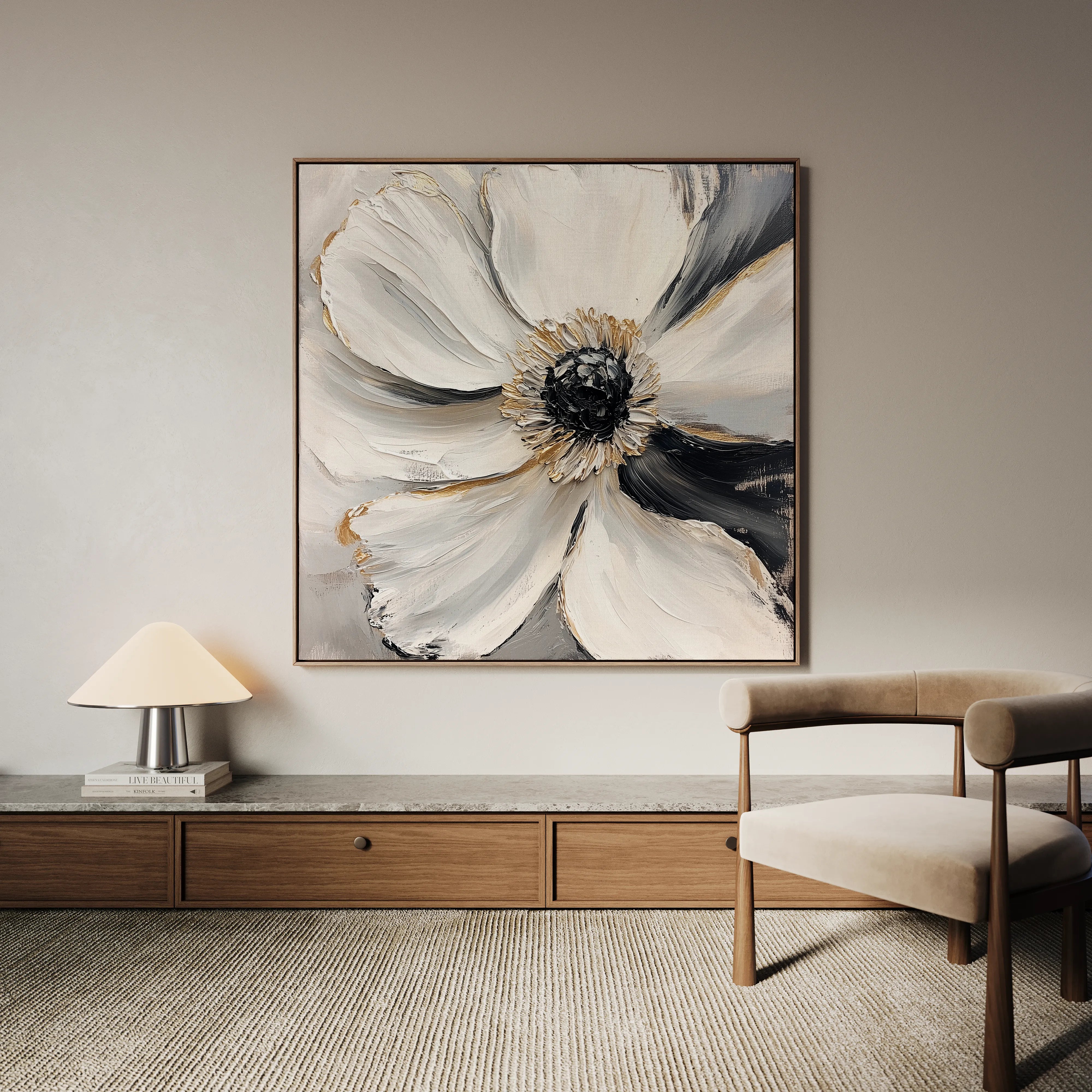 Floral 1292 Canvas Art 16" x 16" / 40 x 40 cm / Black