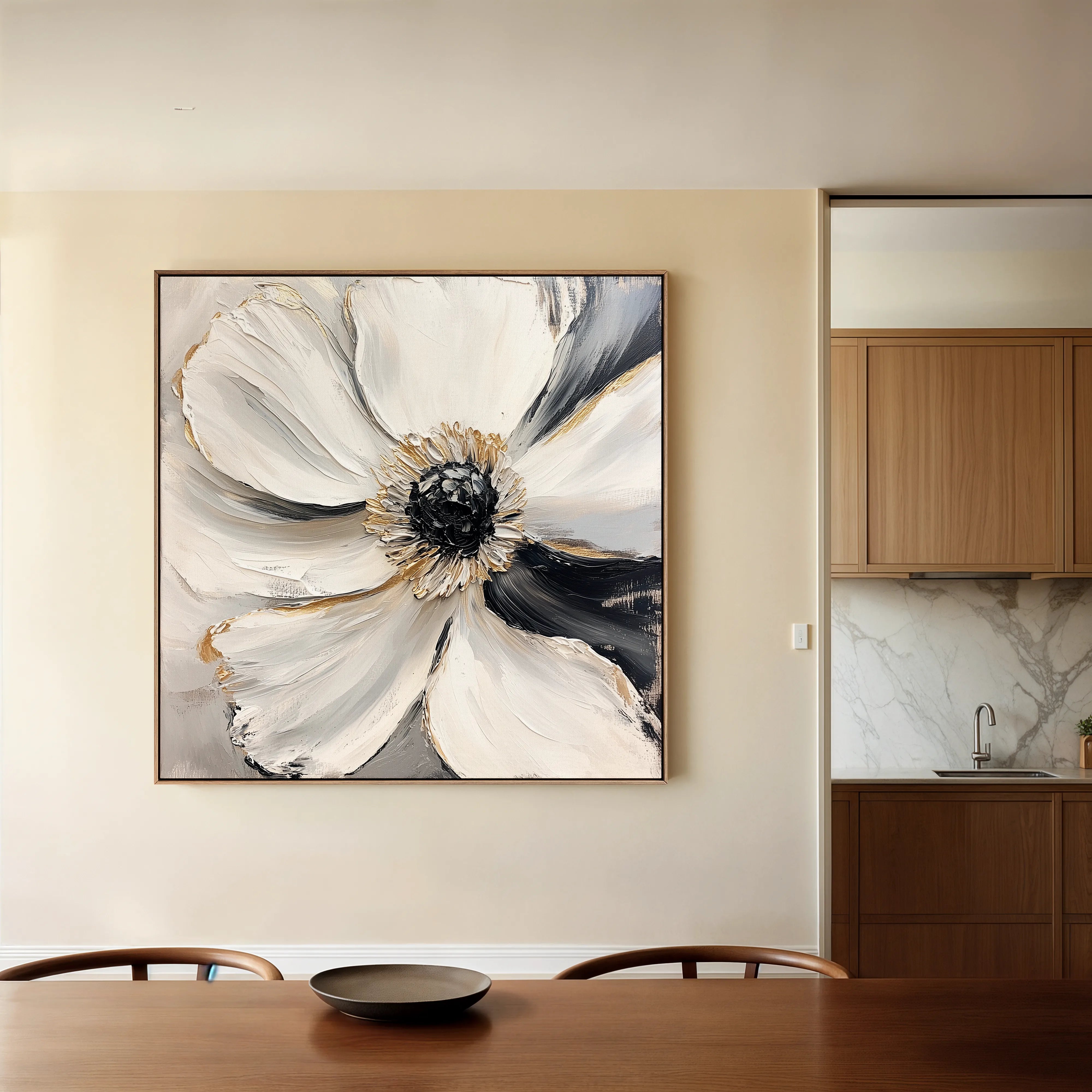 Floral 1292 Canvas Art 16" x 16" / 40 x 40 cm / Black