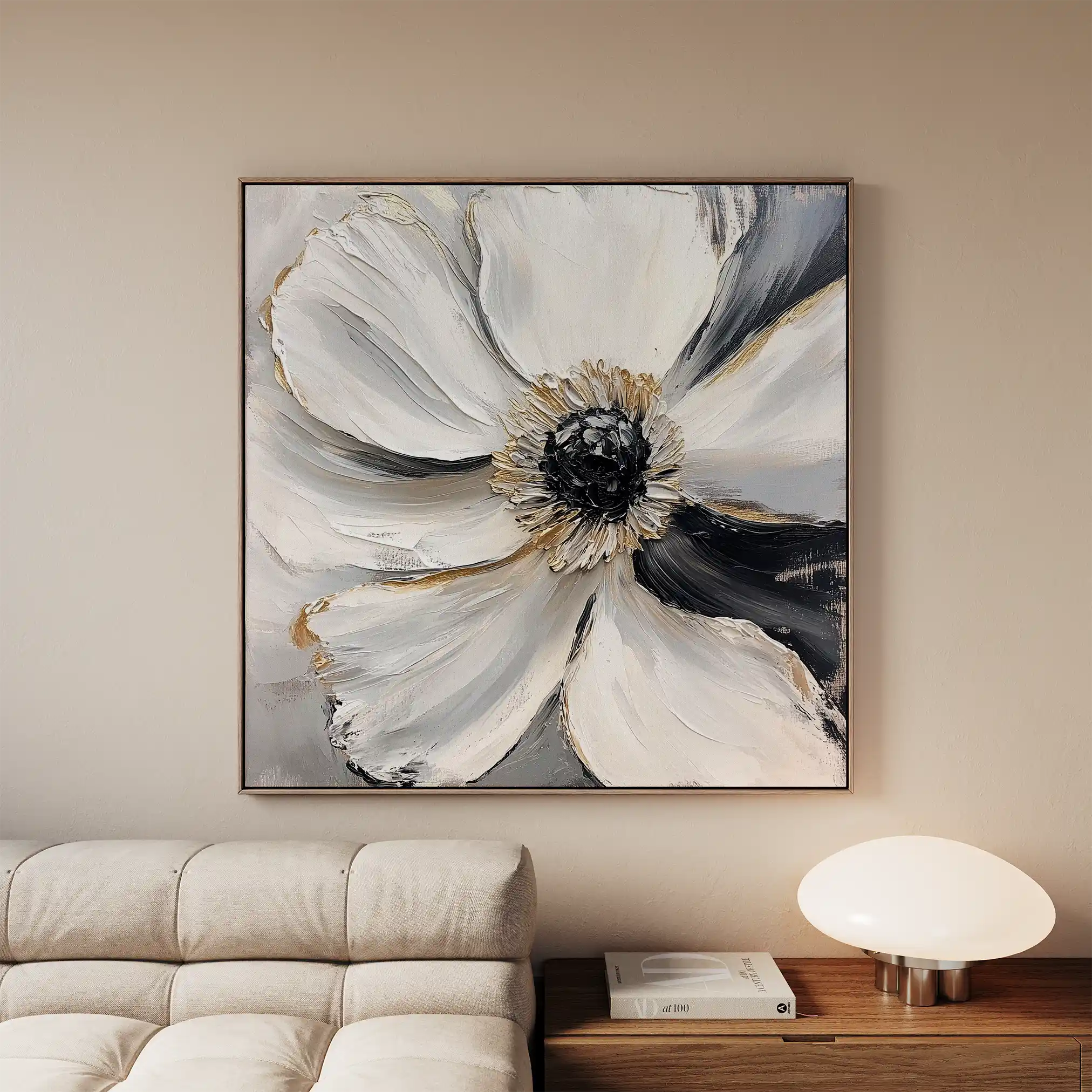 Floral 1292 Canvas Art 16" x 16" / 40 x 40 cm / Black
