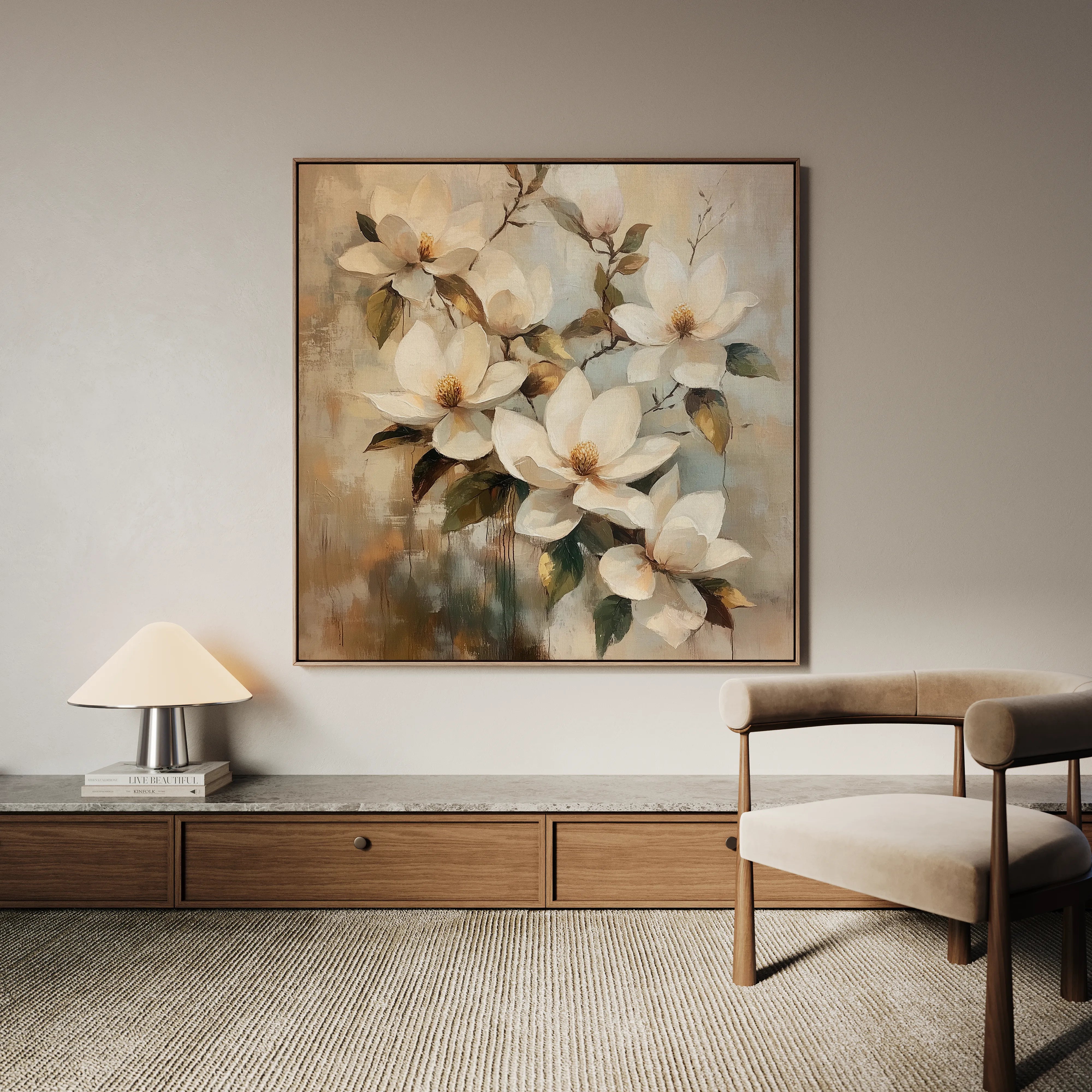 Floral 1295 Canvas Art 16" x 16" / 40 x 40 cm / Black