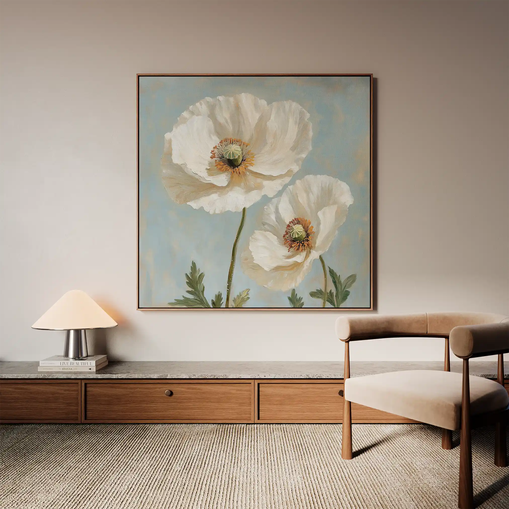 Floral 1296 Canvas Art 16" x 16" / 40 x 40 cm / Black