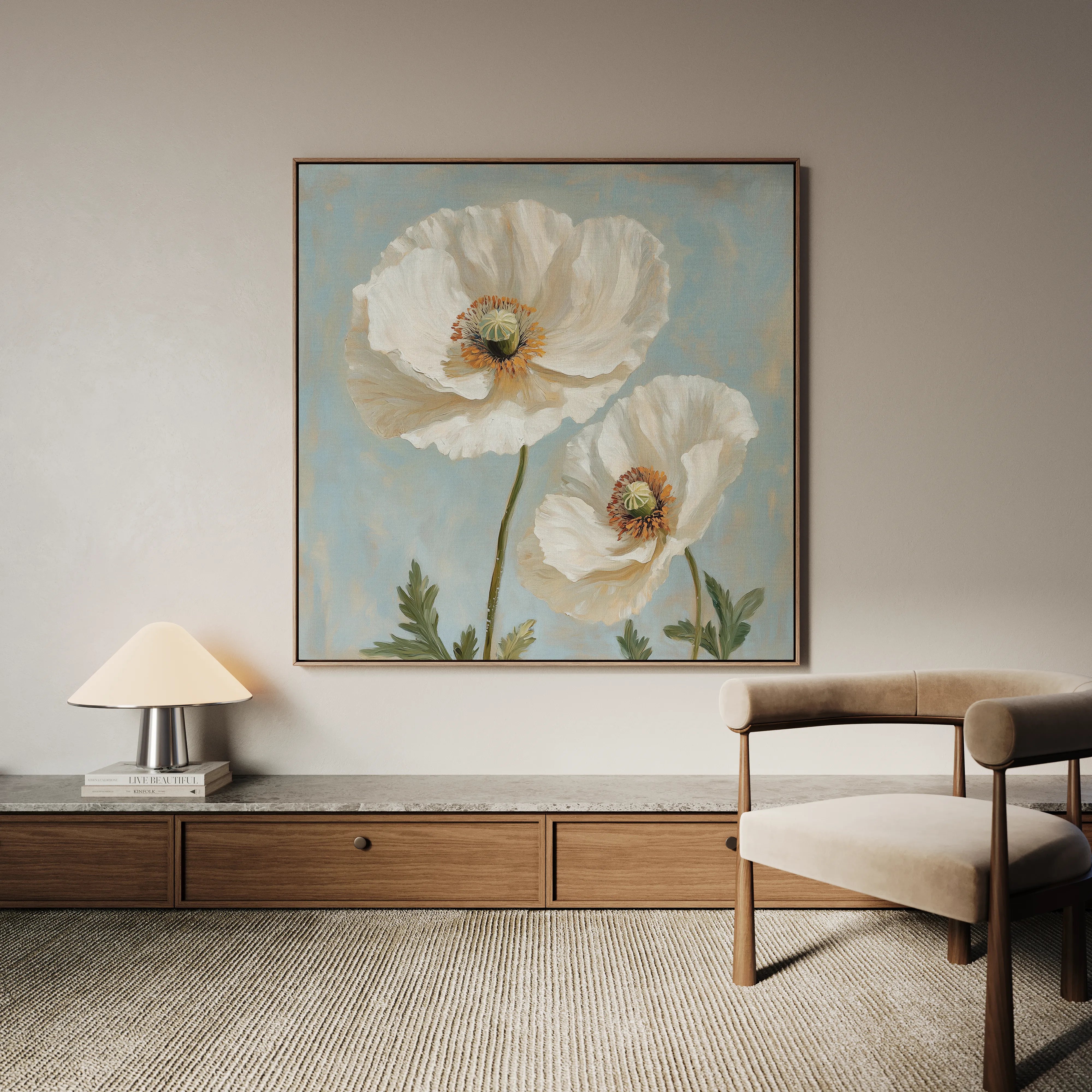 Floral 1296 Canvas Art 16" x 16" / 40 x 40 cm / Black