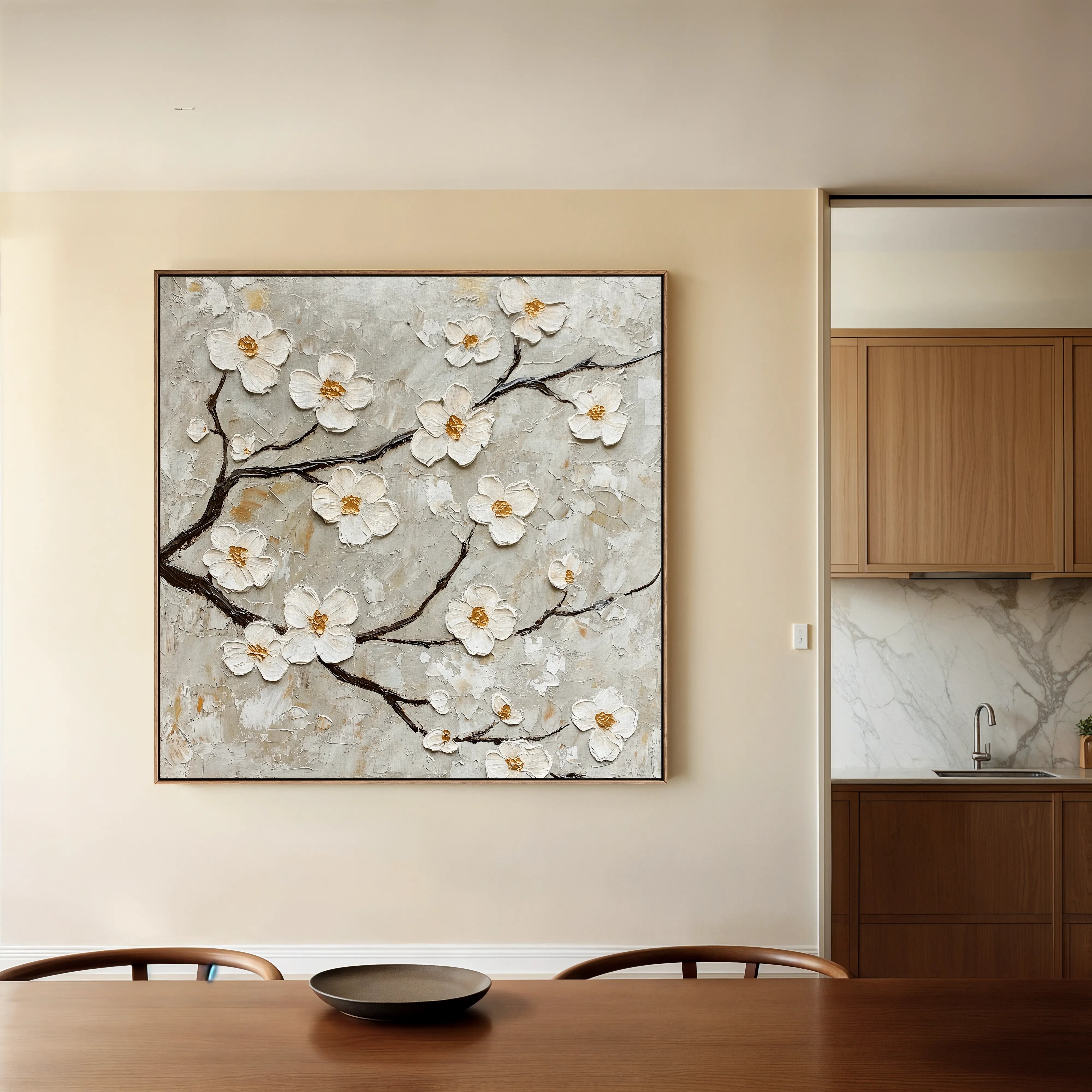 Floral 1297 Canvas Art 16" x 16" / 40 x 40 cm / Black
