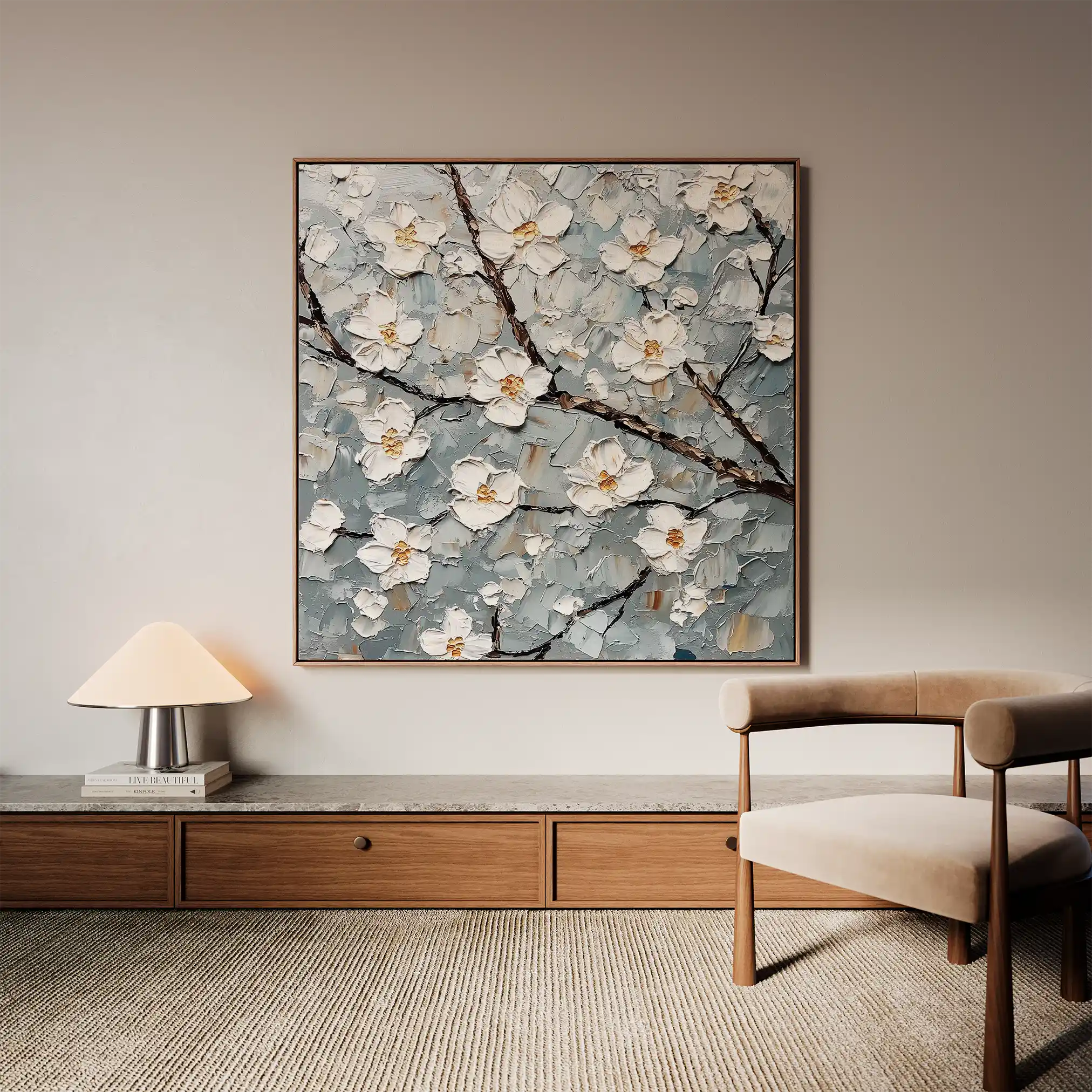 Floral 1298 Canvas Art 16" x 16" / 40 x 40 cm / Black