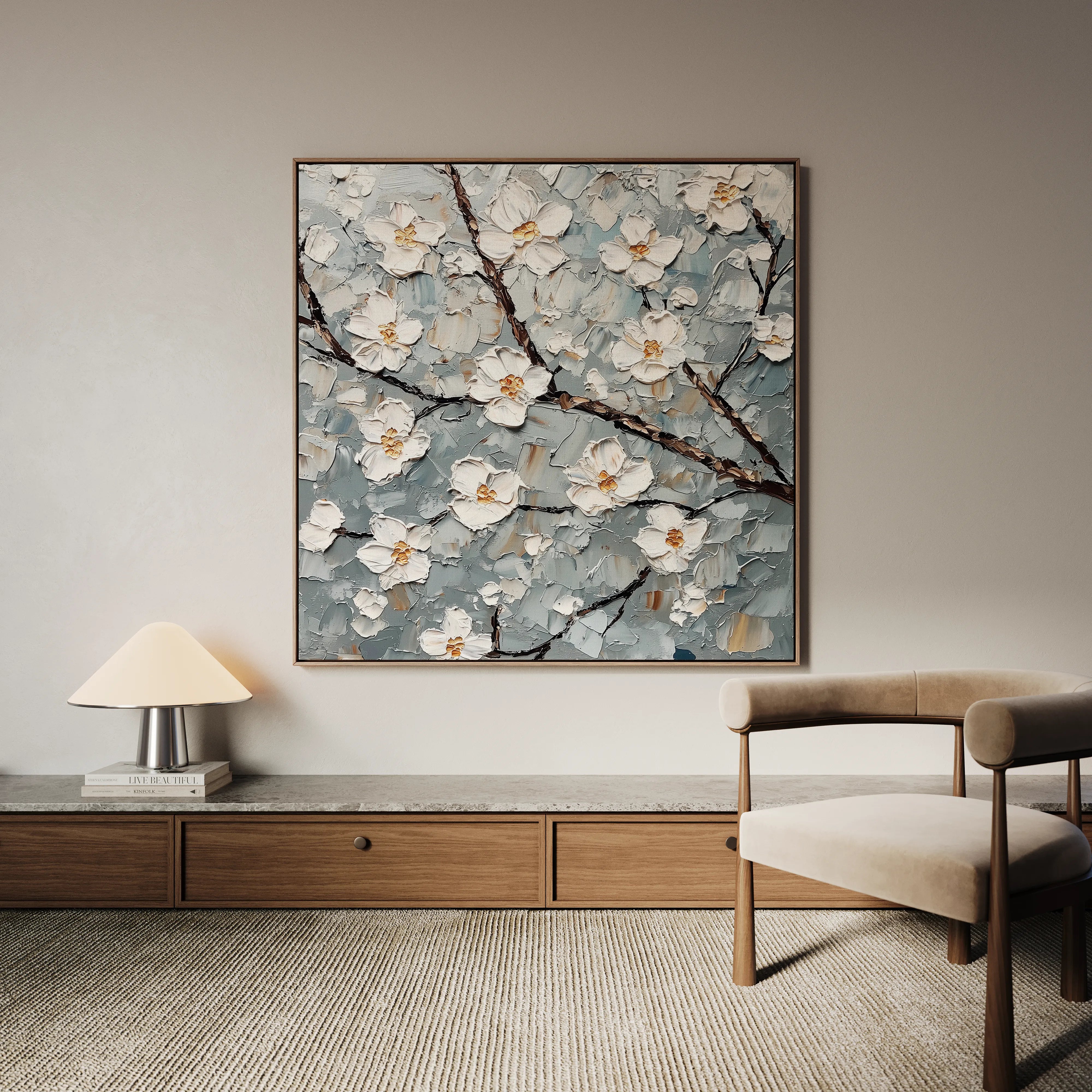 Floral 1298 Canvas Art 16" x 16" / 40 x 40 cm / Black