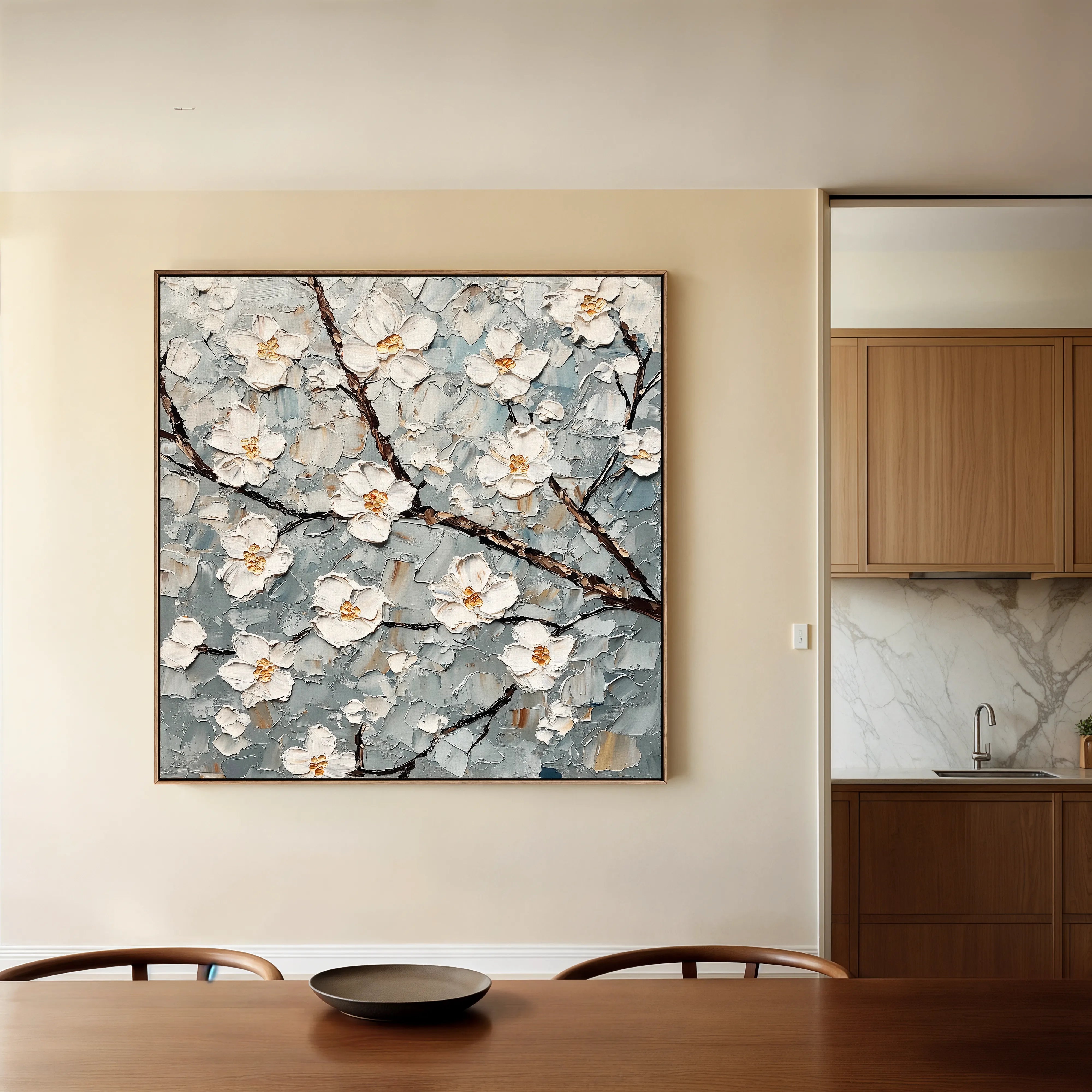 Floral 1298 Canvas Art 16" x 16" / 40 x 40 cm / Black