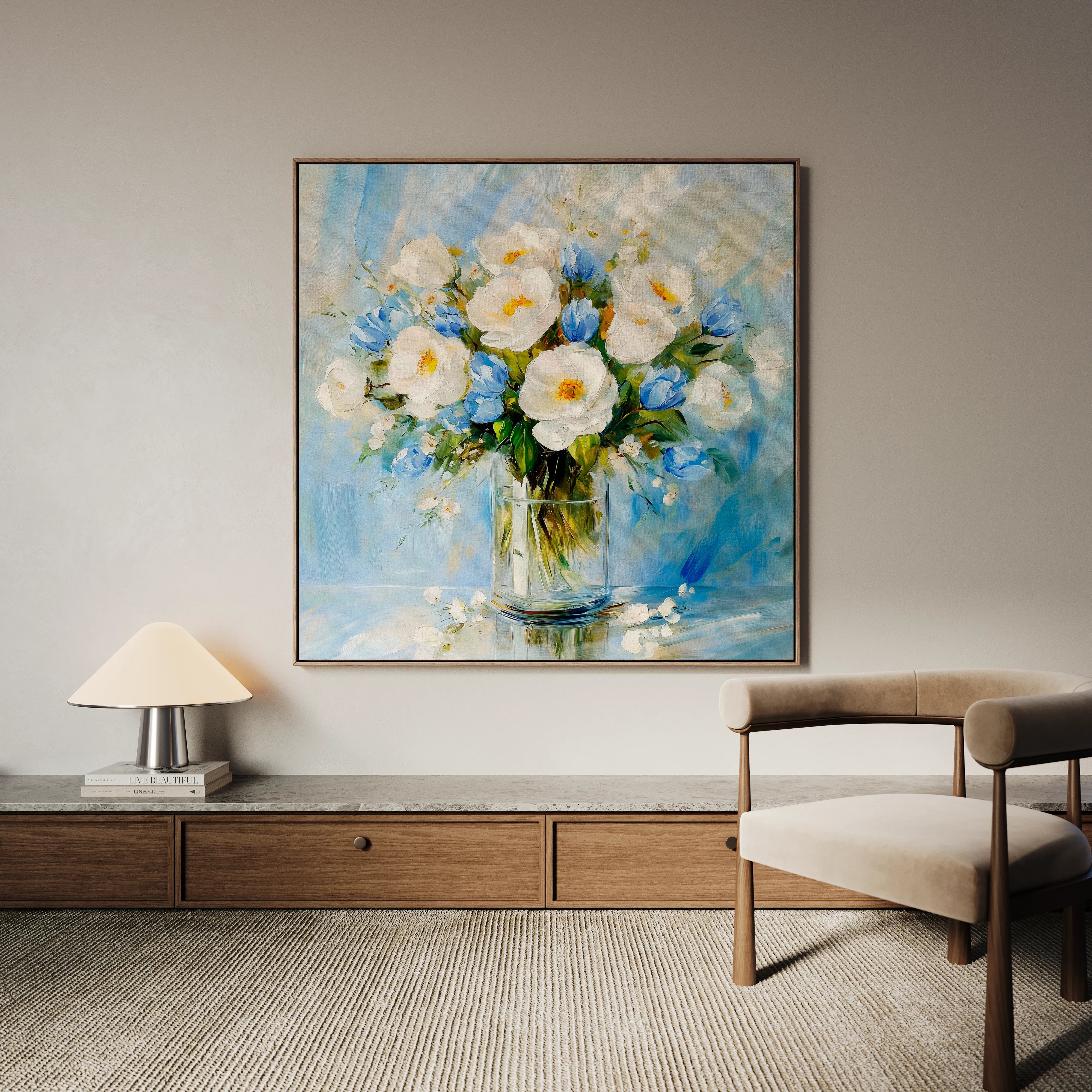 Floral 1300 Canvas Art 16" x 16" / 40 x 40 cm / Black