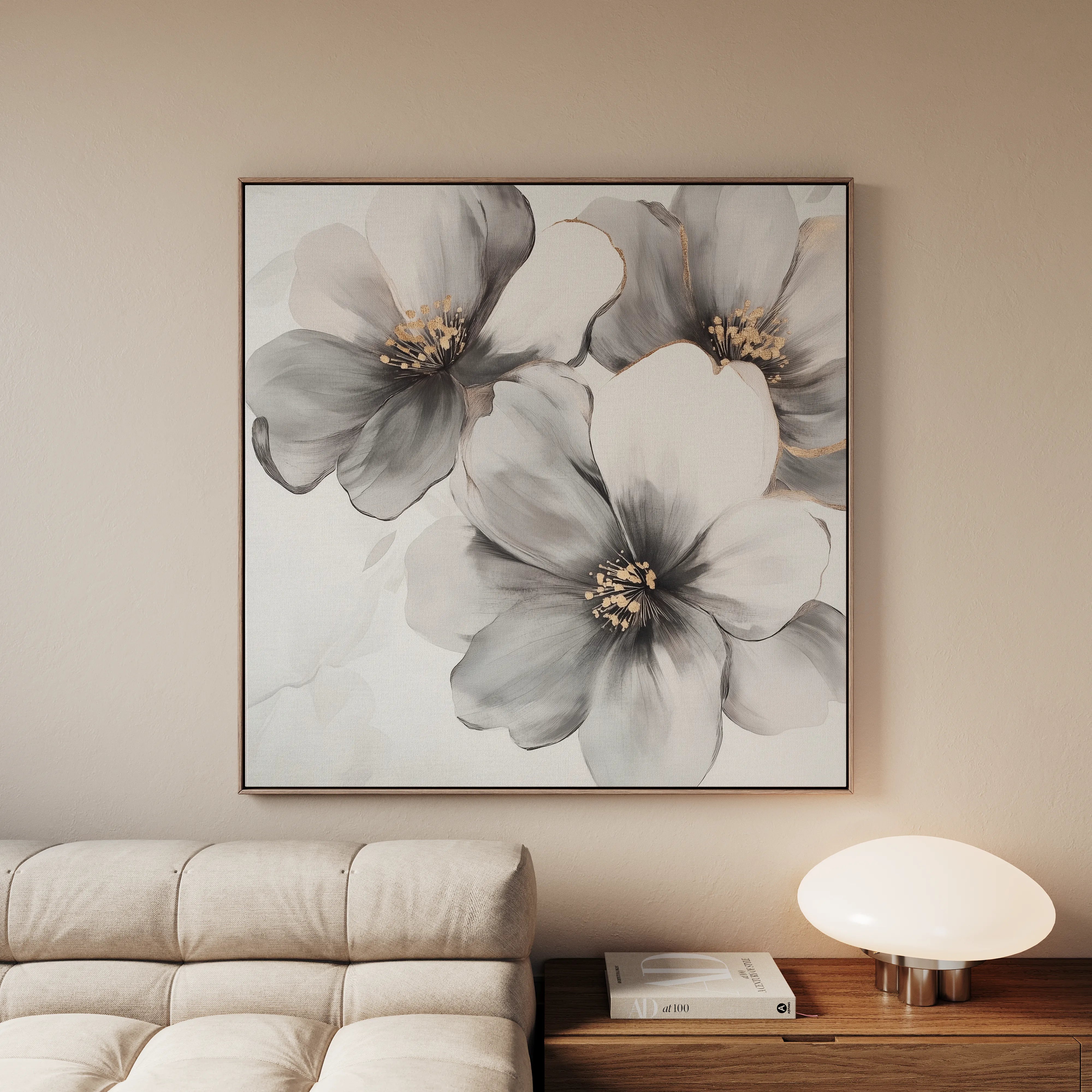 Floral 1302 Canvas Art 16" x 16" / 40 x 40 cm / Black