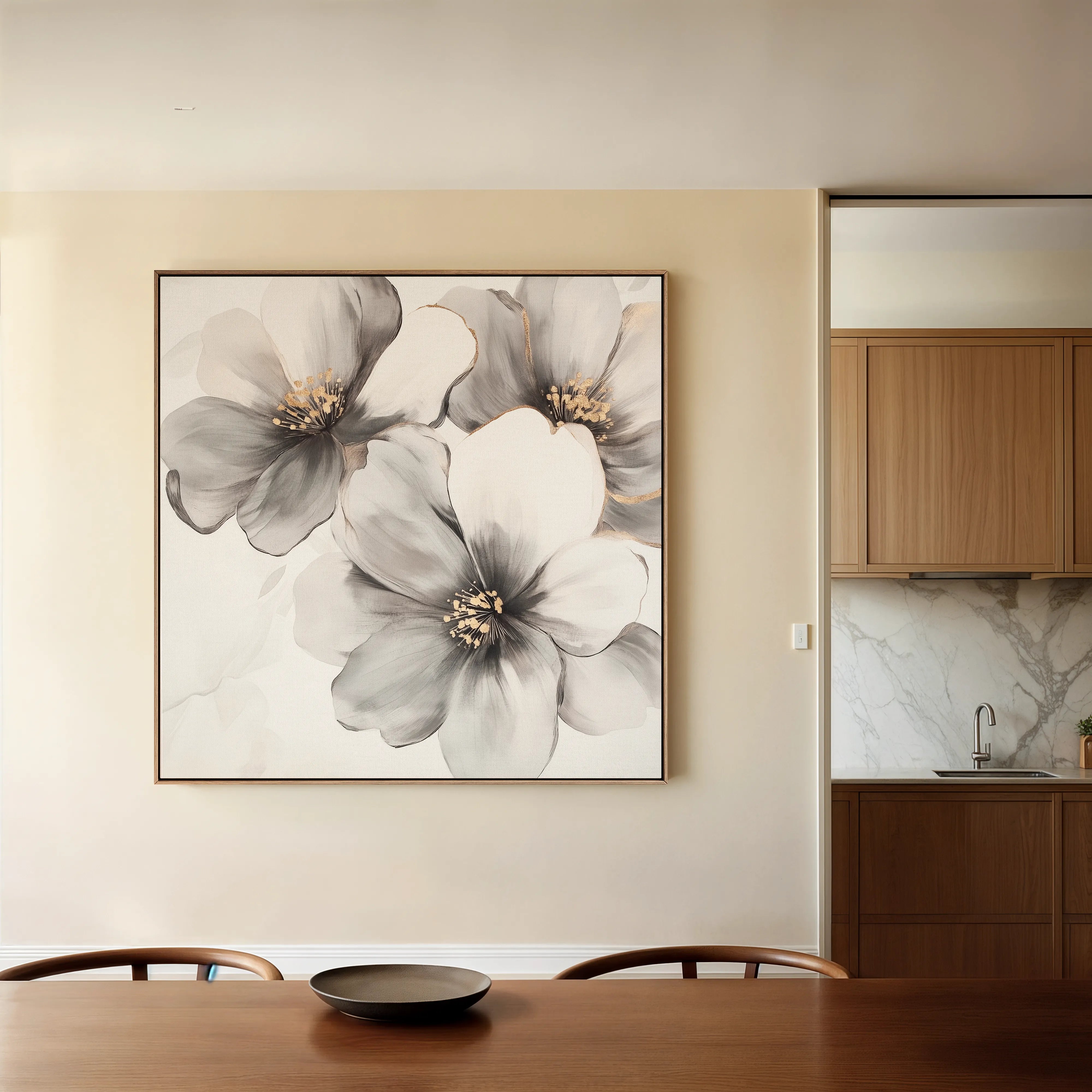 Floral 1302 Canvas Art 16" x 16" / 40 x 40 cm / Black