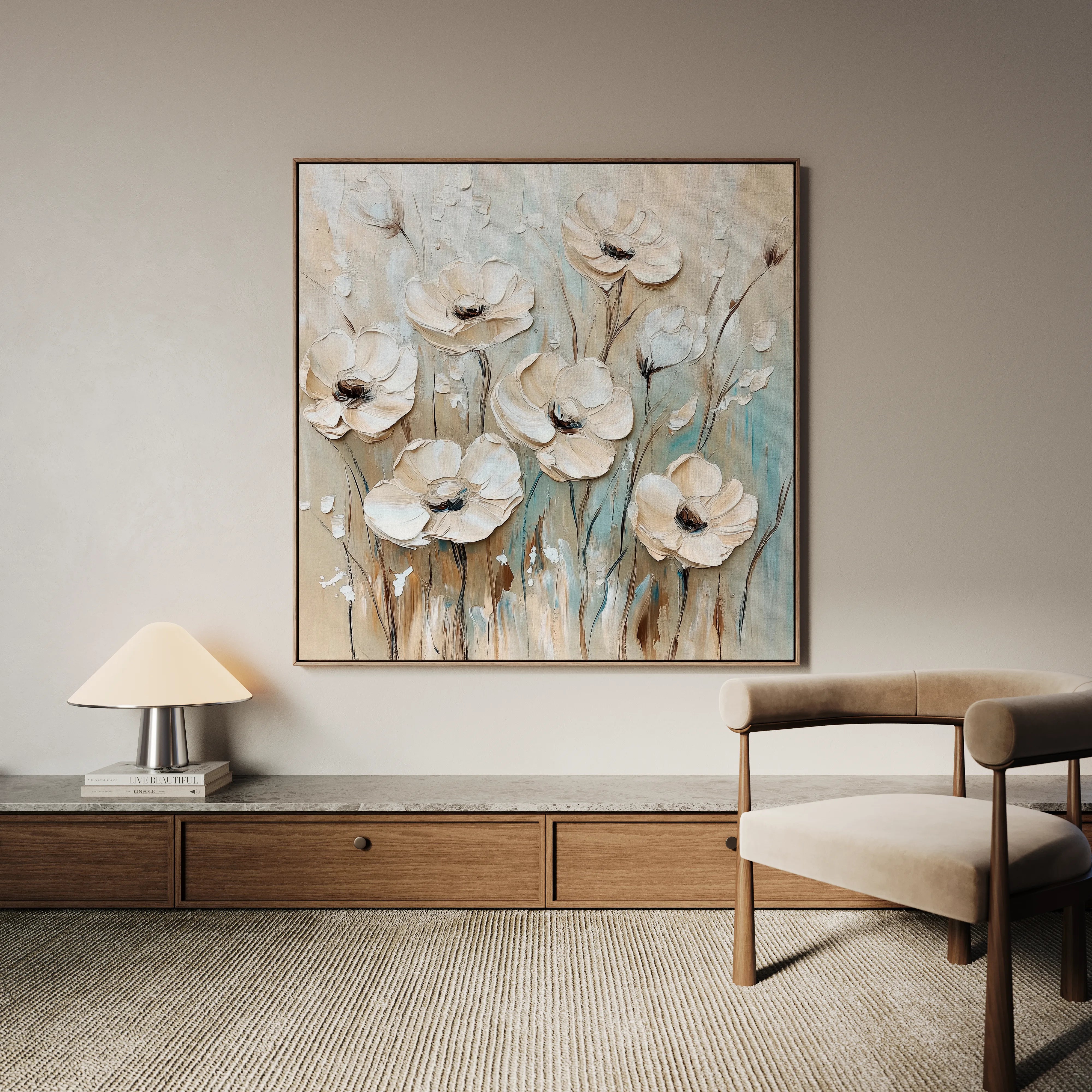 Floral 1304 Canvas Art 16" x 16" / 40 x 40 cm / Black