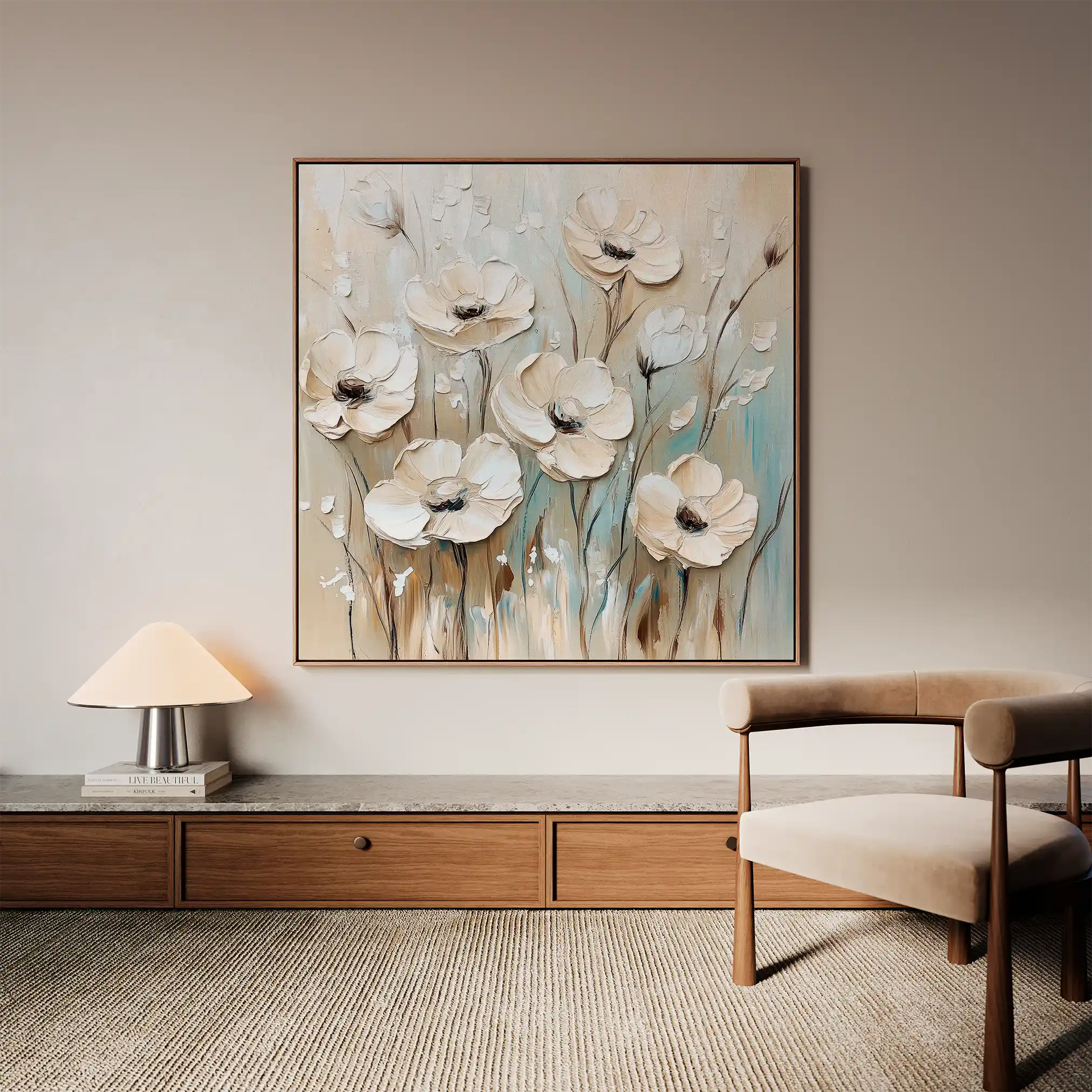 Floral 1304 Canvas Art 16" x 16" / 40 x 40 cm / Black
