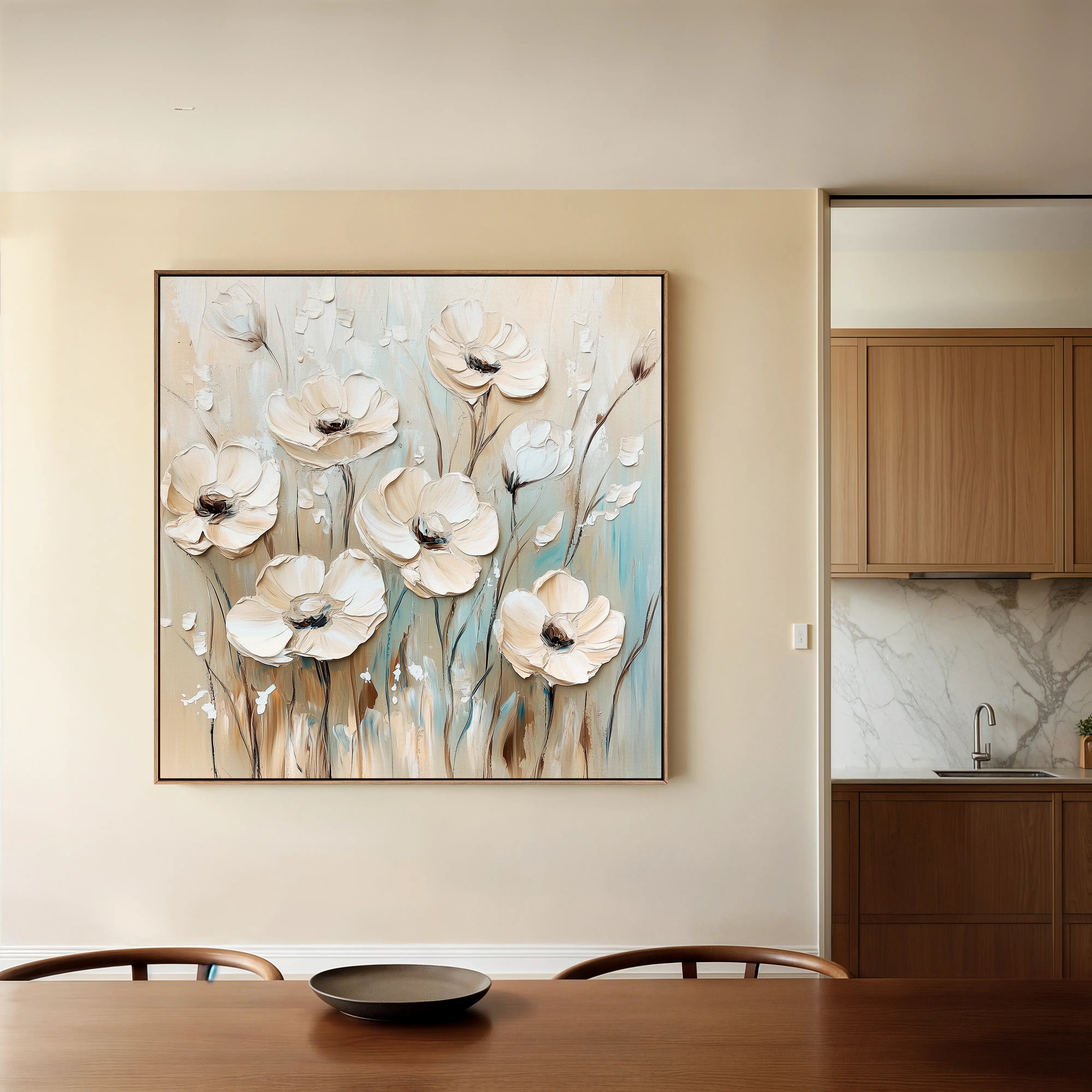 Floral 1304 Canvas Art 16" x 16" / 40 x 40 cm / Black