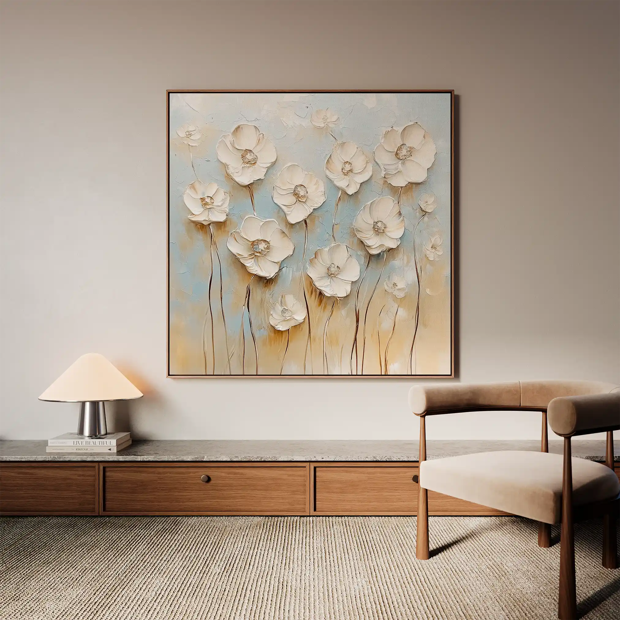 Floral 1305 Canvas Art 16" x 16" / 40 x 40 cm / Black