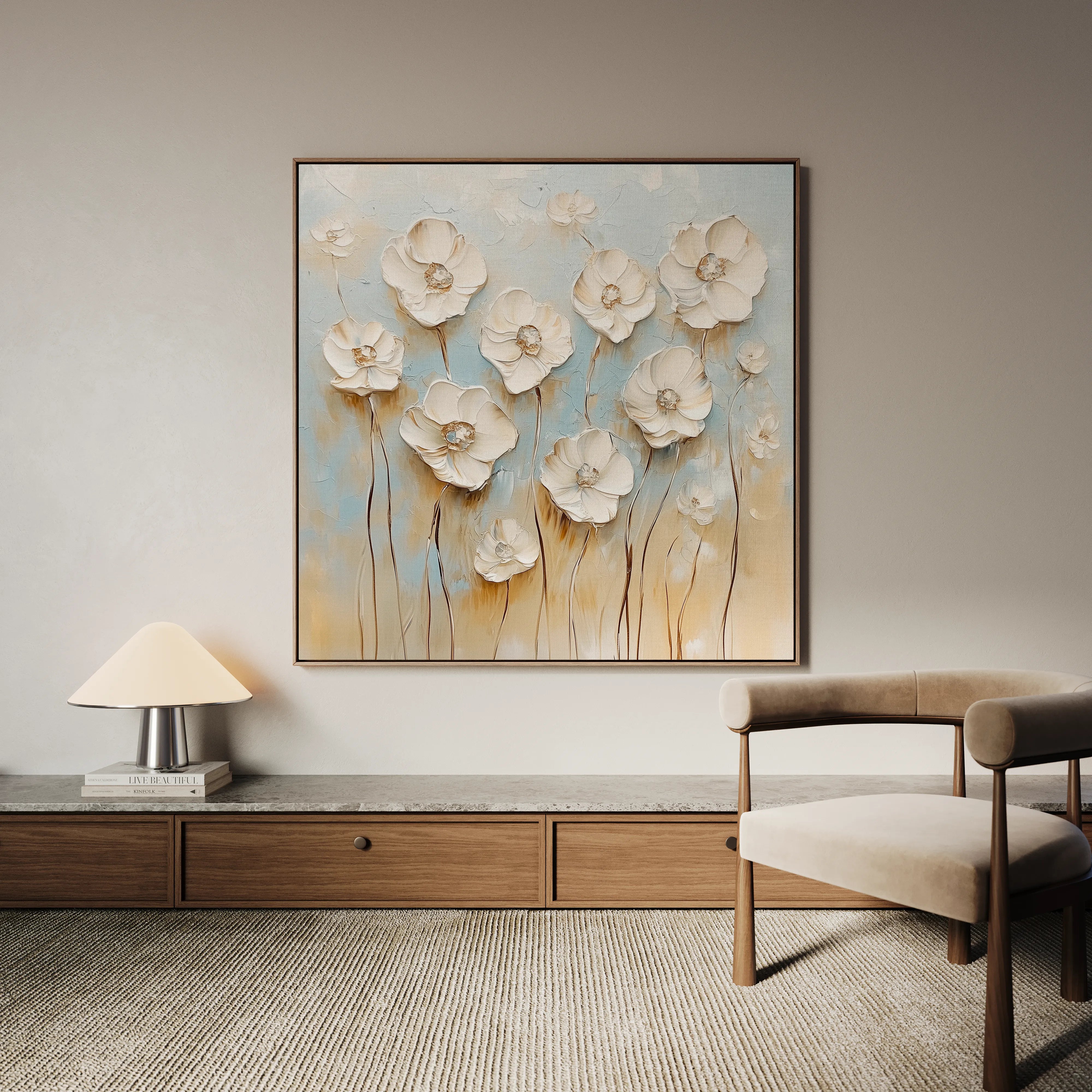 Floral 1305 Canvas Art 16" x 16" / 40 x 40 cm / Black