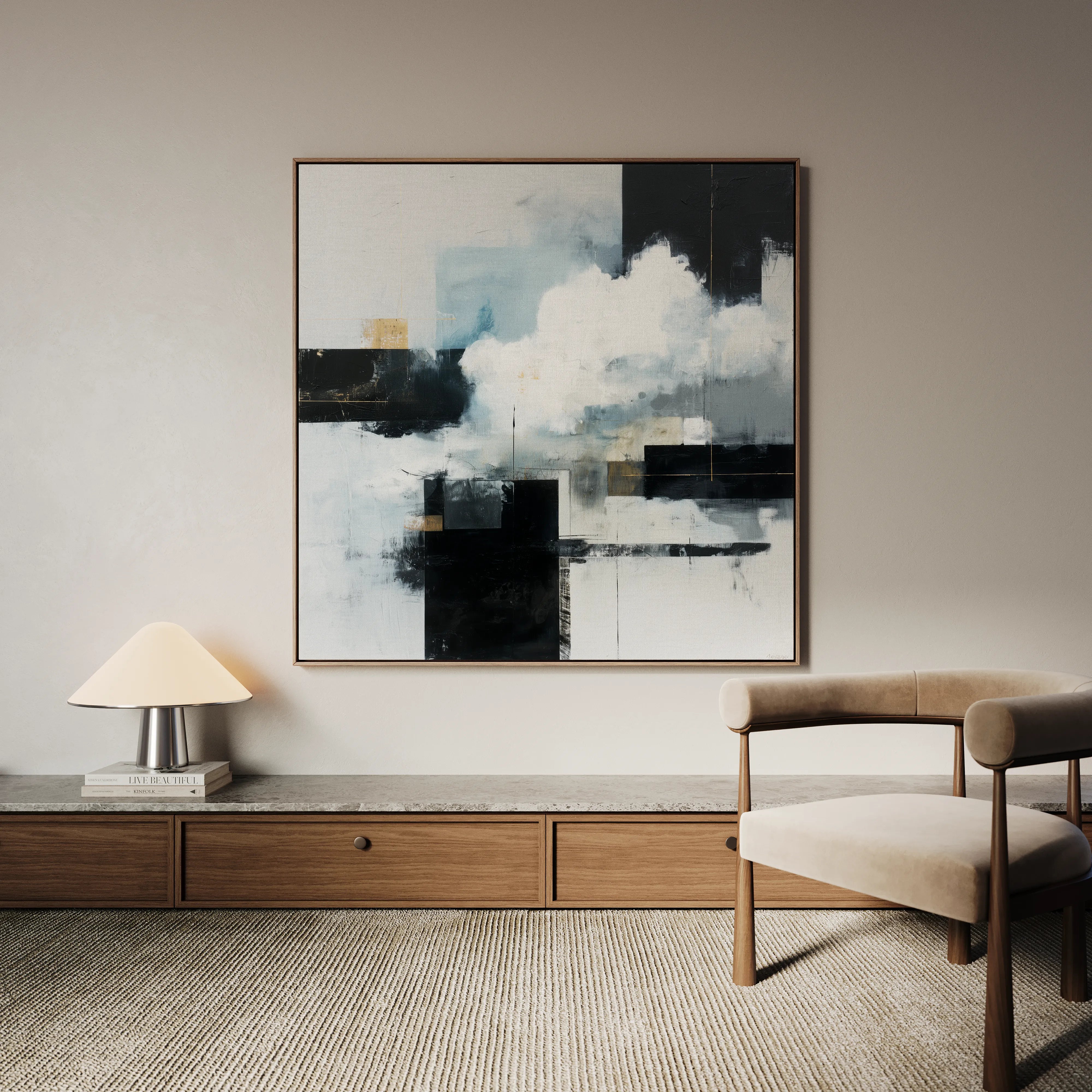 Abstract 1307 Canvas Art 16" x 16" / 40 x 40 cm / Black