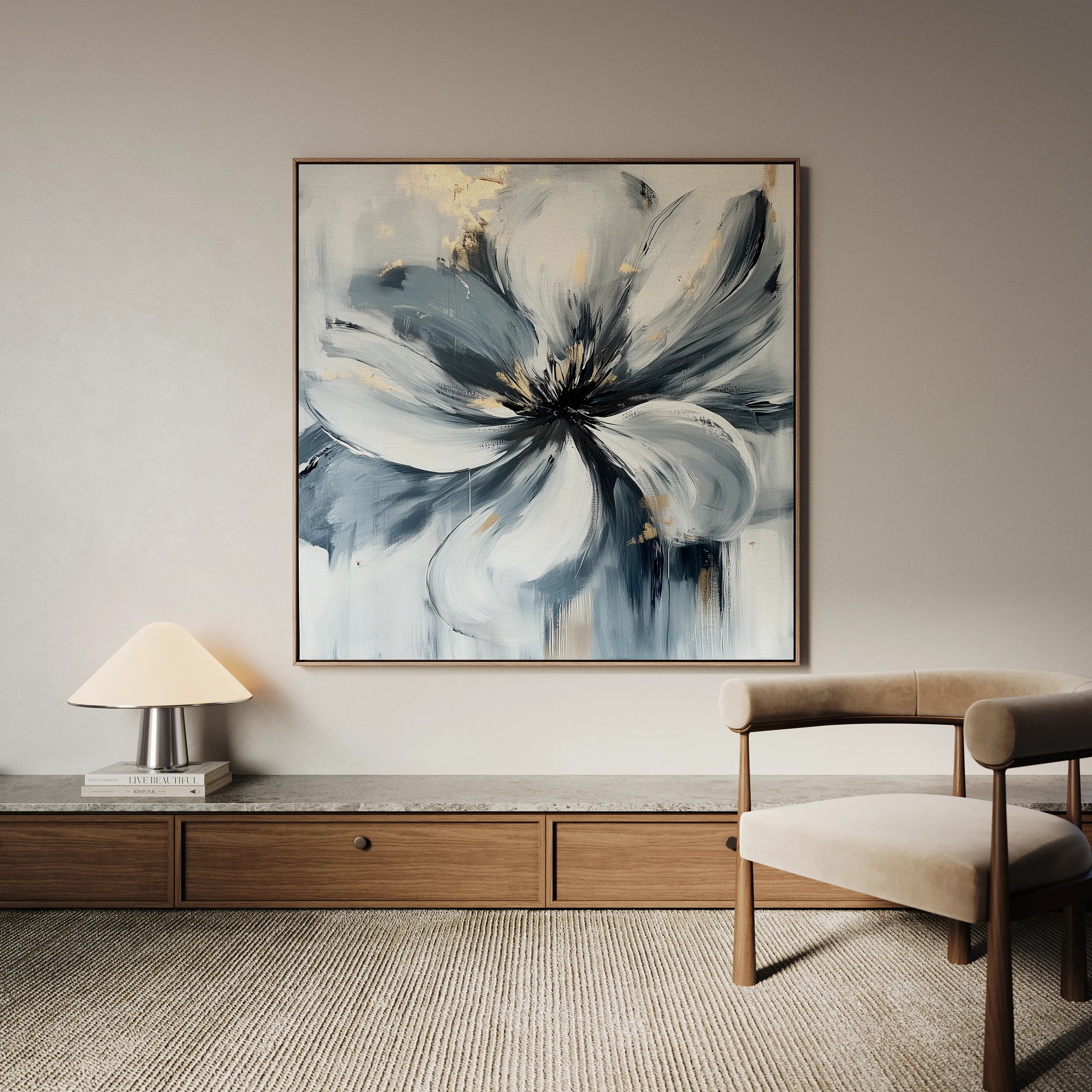 Floral 1307 Canvas Art 16" x 16" / 40 x 40 cm / Black