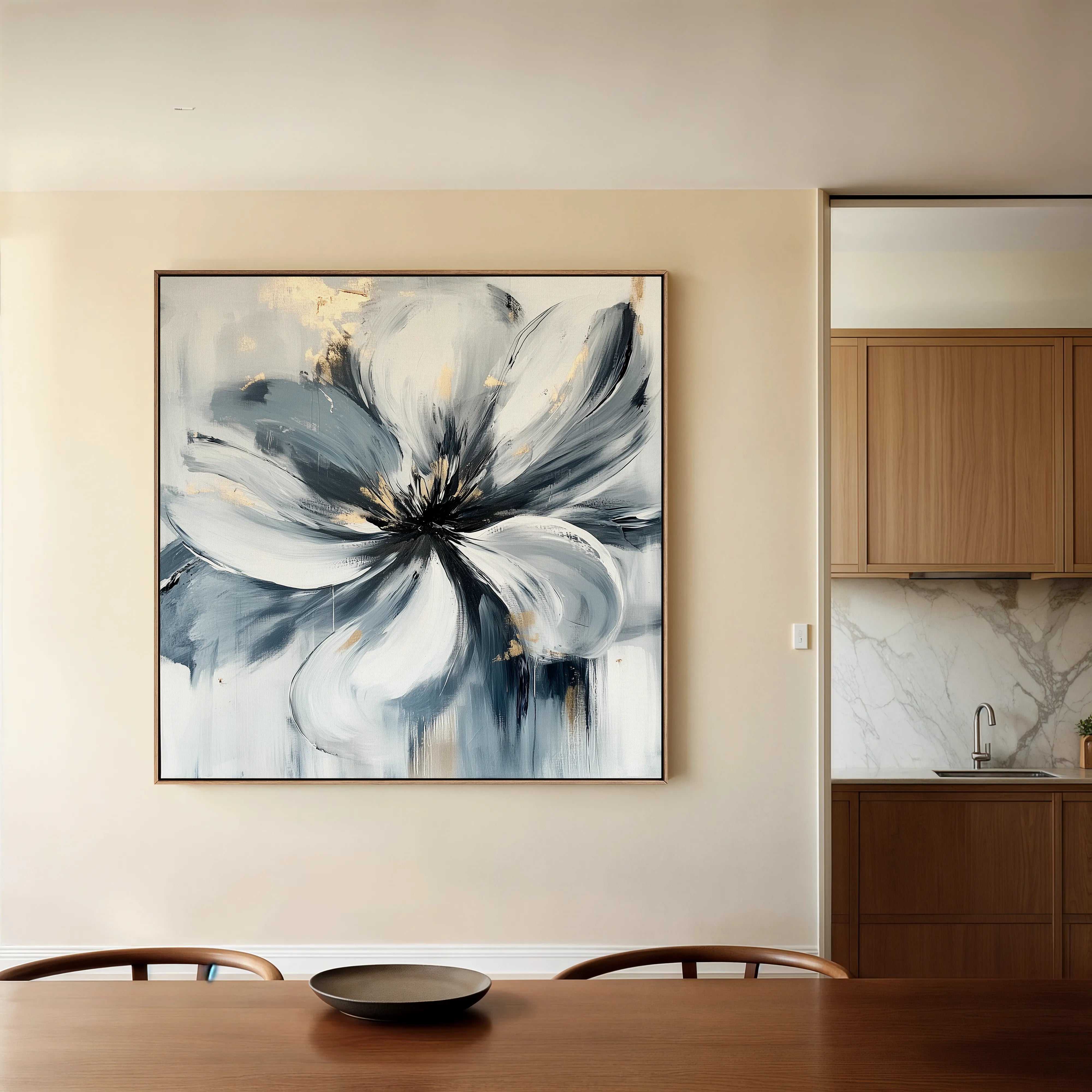 Floral 1307 Canvas Art 16" x 16" / 40 x 40 cm / Black