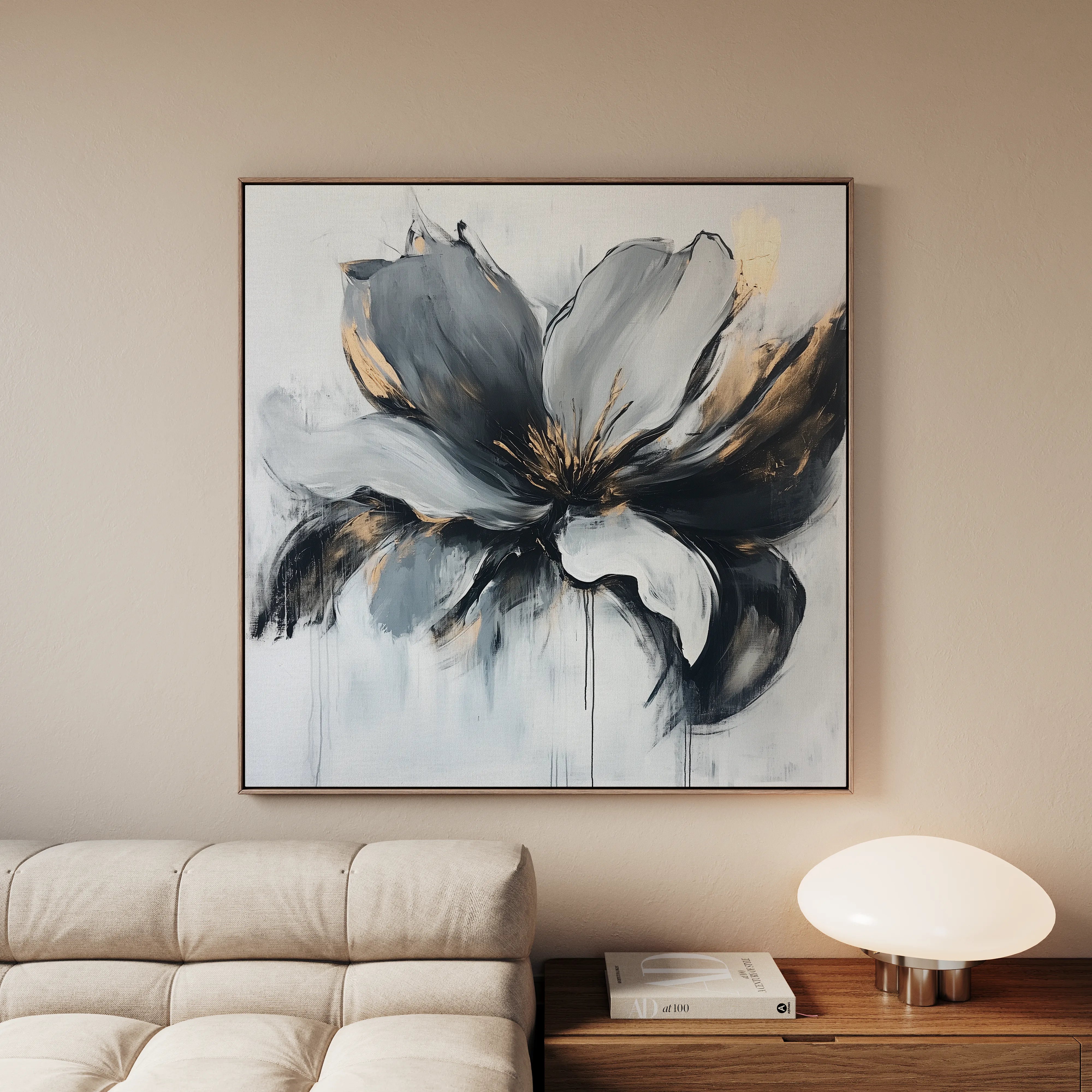 Floral 1308 Canvas Art 16" x 16" / 40 x 40 cm / Black