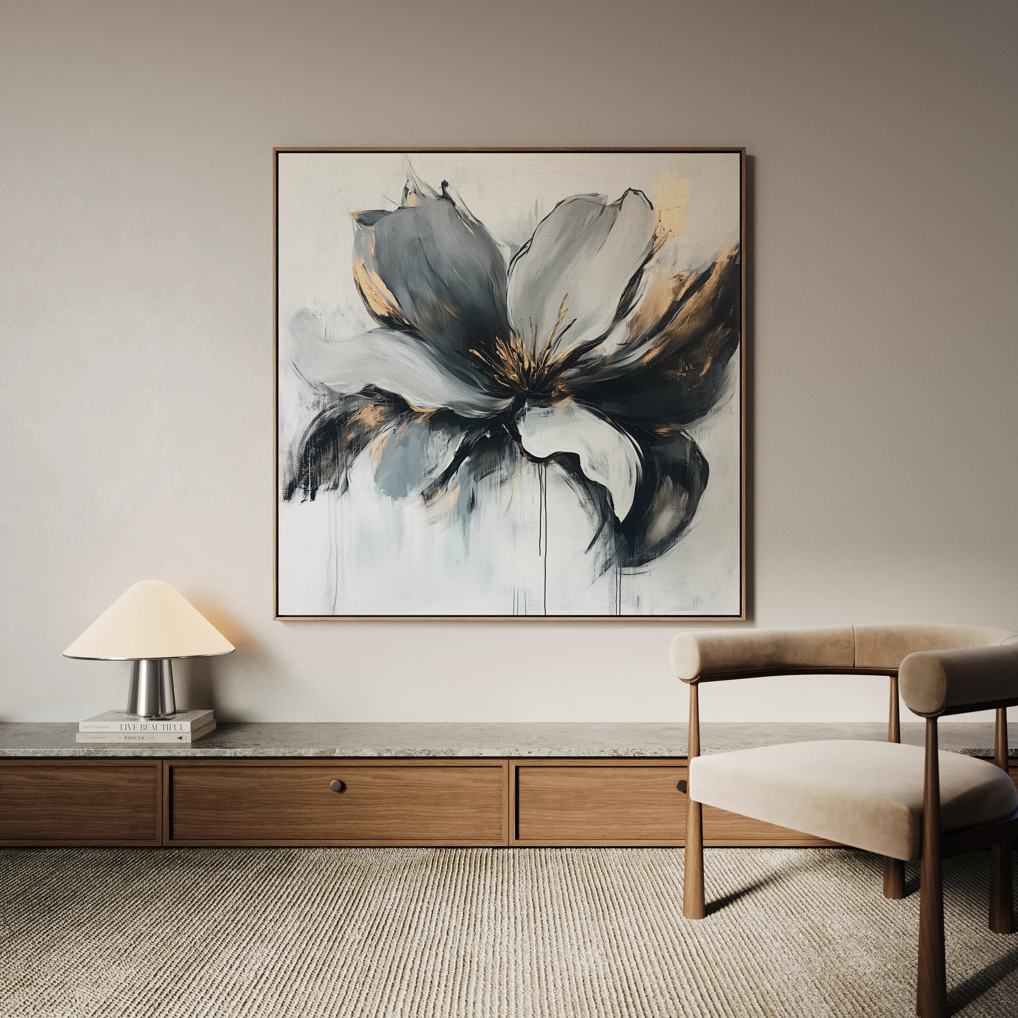 Floral 1308 Canvas Art 16" x 16" / 40 x 40 cm / Black
