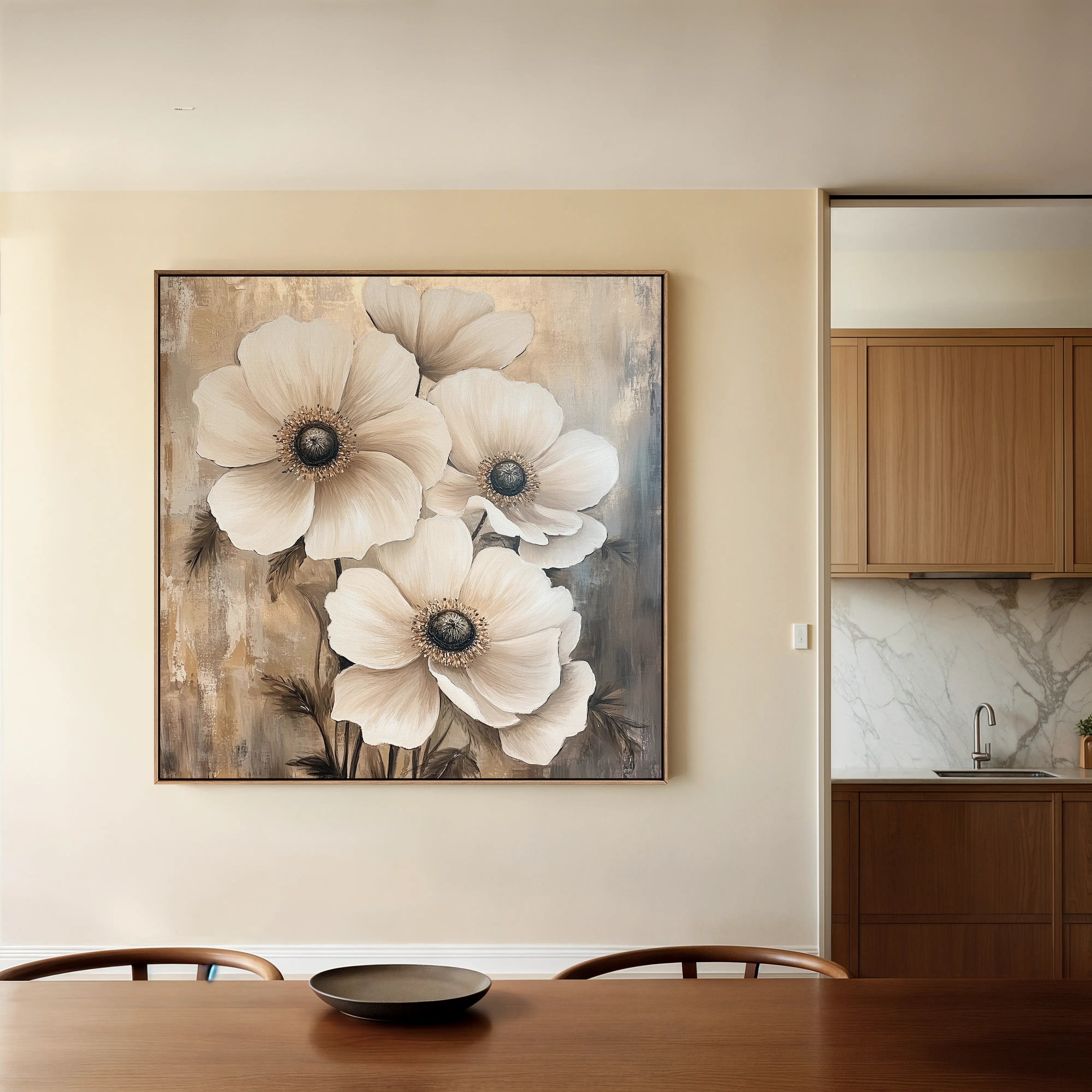 Floral 1309 Canvas Art 16" x 16" / 40 x 40 cm / Black