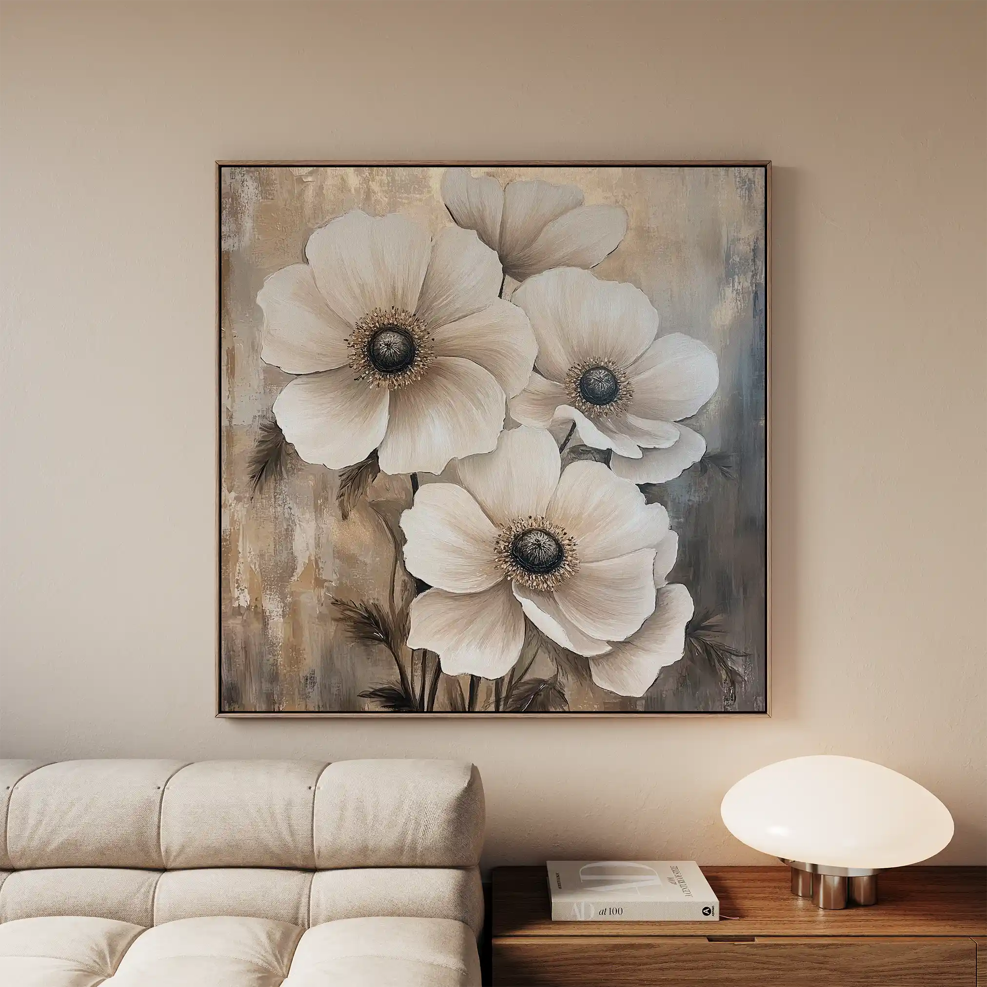Floral 1309 Canvas Art 16" x 16" / 40 x 40 cm / Black