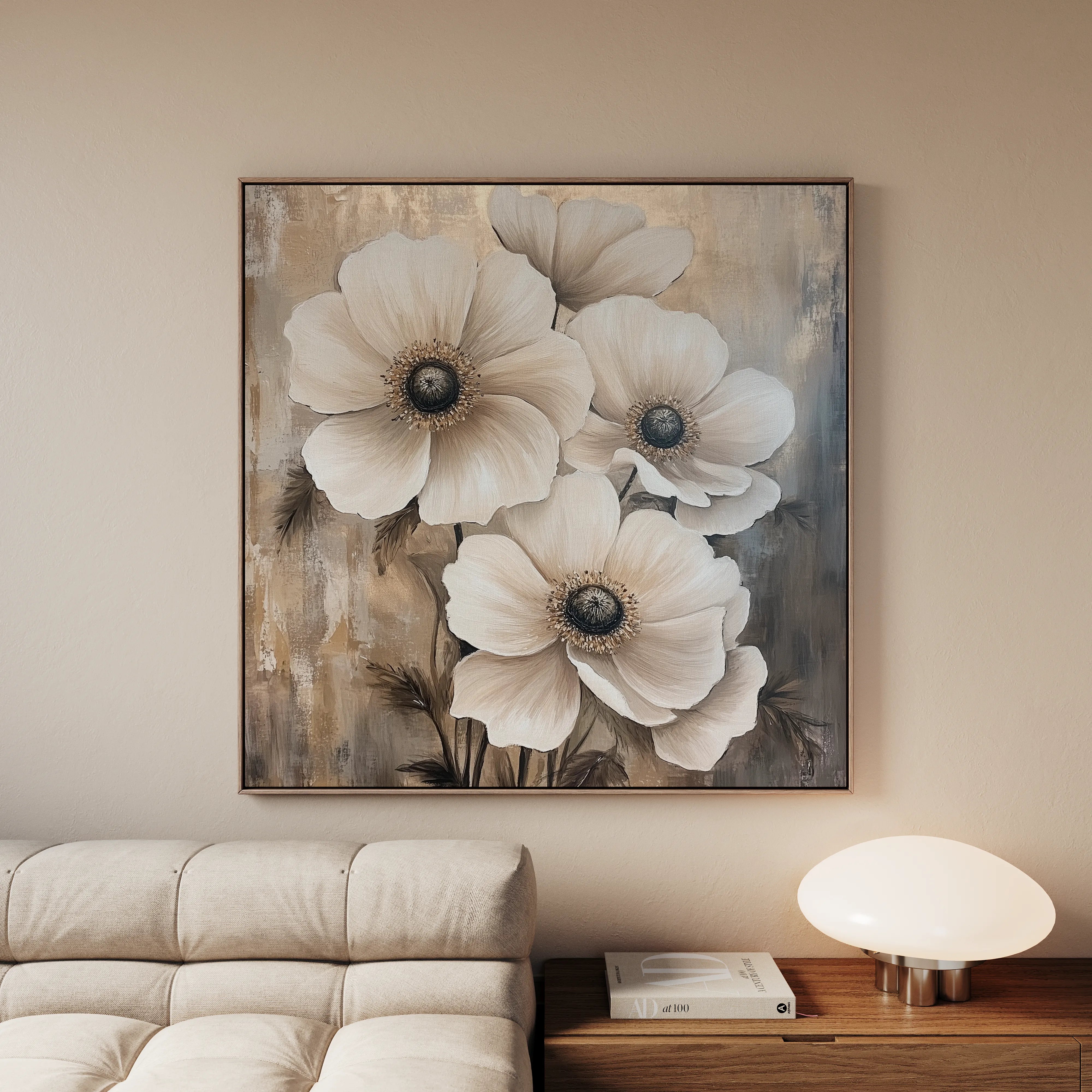 Floral 1309 Canvas Art 16" x 16" / 40 x 40 cm / Black