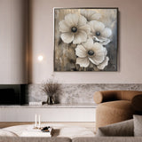 Floral 1309 Canvas Art 16" x 16" / 40 x 40 cm / Black