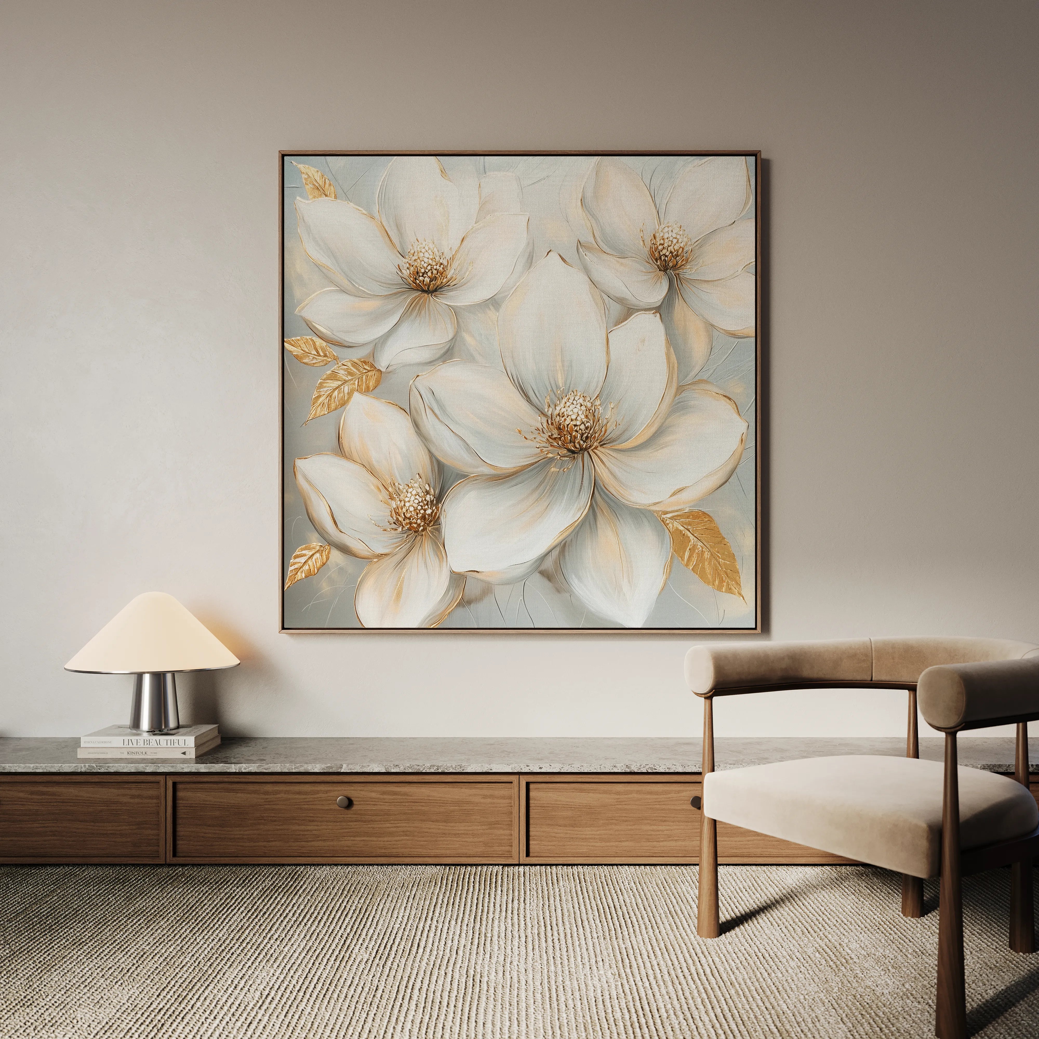 Floral 1310 Canvas Art 16" x 16" / 40 x 40 cm / Black