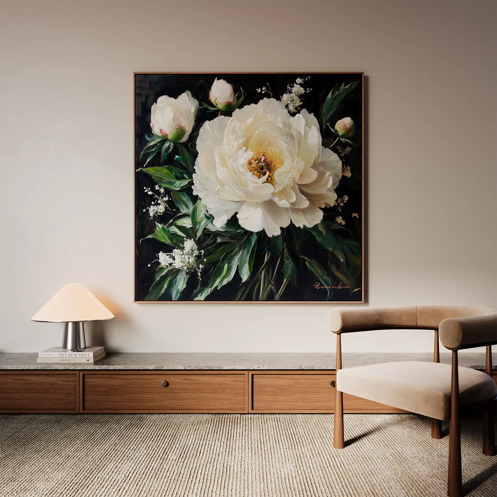 Floral 1313 Canvas Art 16" x 16" / 40 x 40 cm / Black