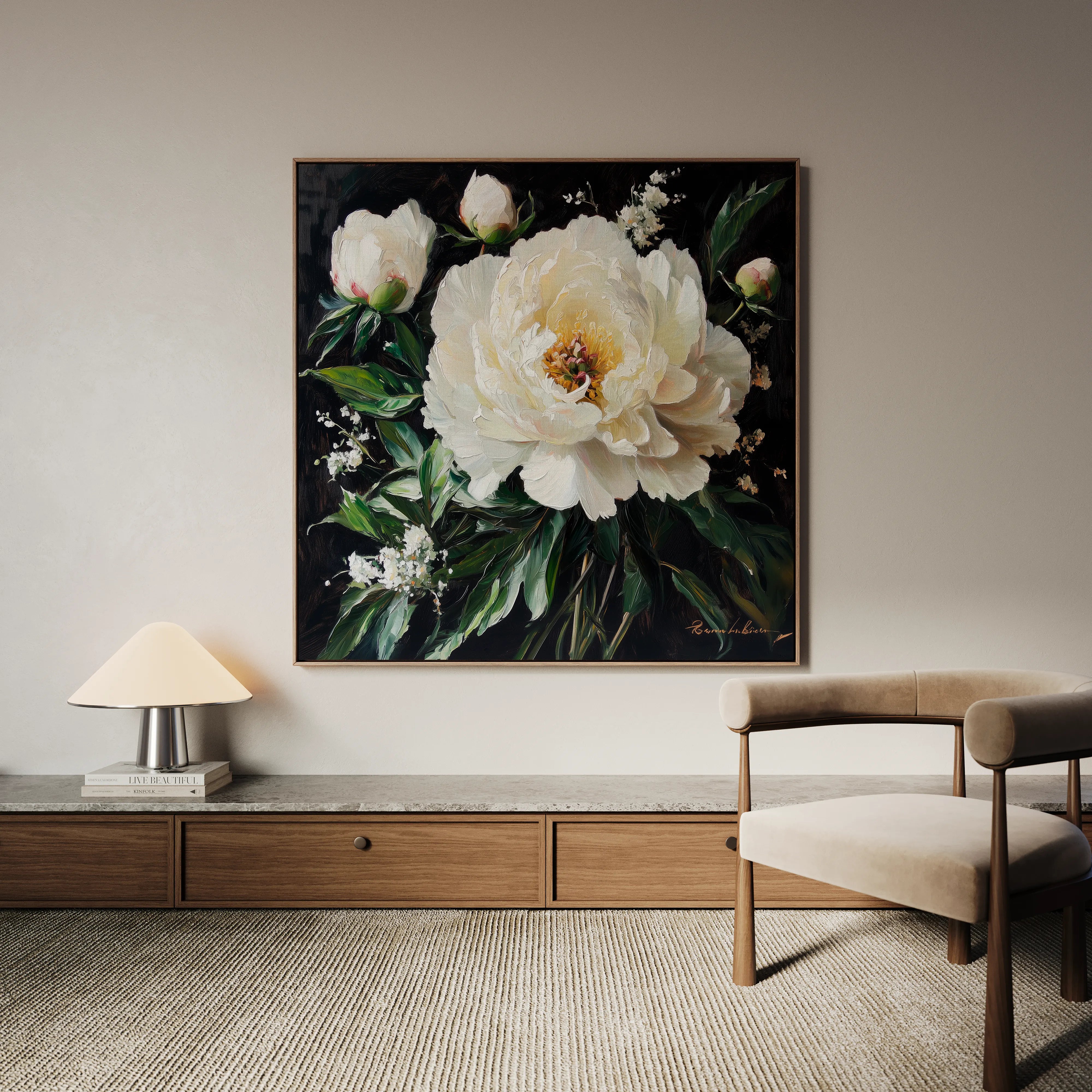 Floral 1313 Canvas Art 16" x 16" / 40 x 40 cm / Black