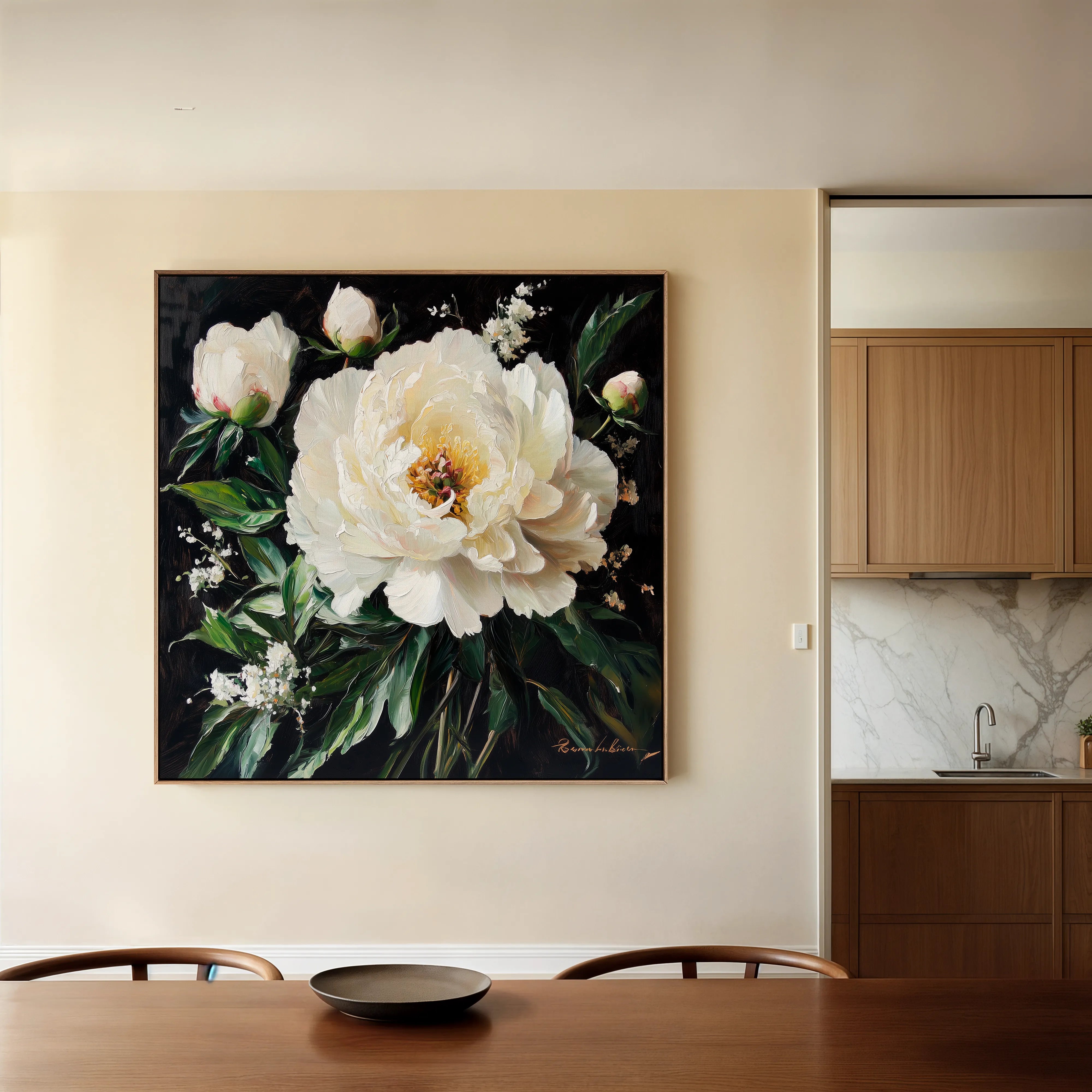 Floral 1313 Canvas Art 16" x 16" / 40 x 40 cm / Black