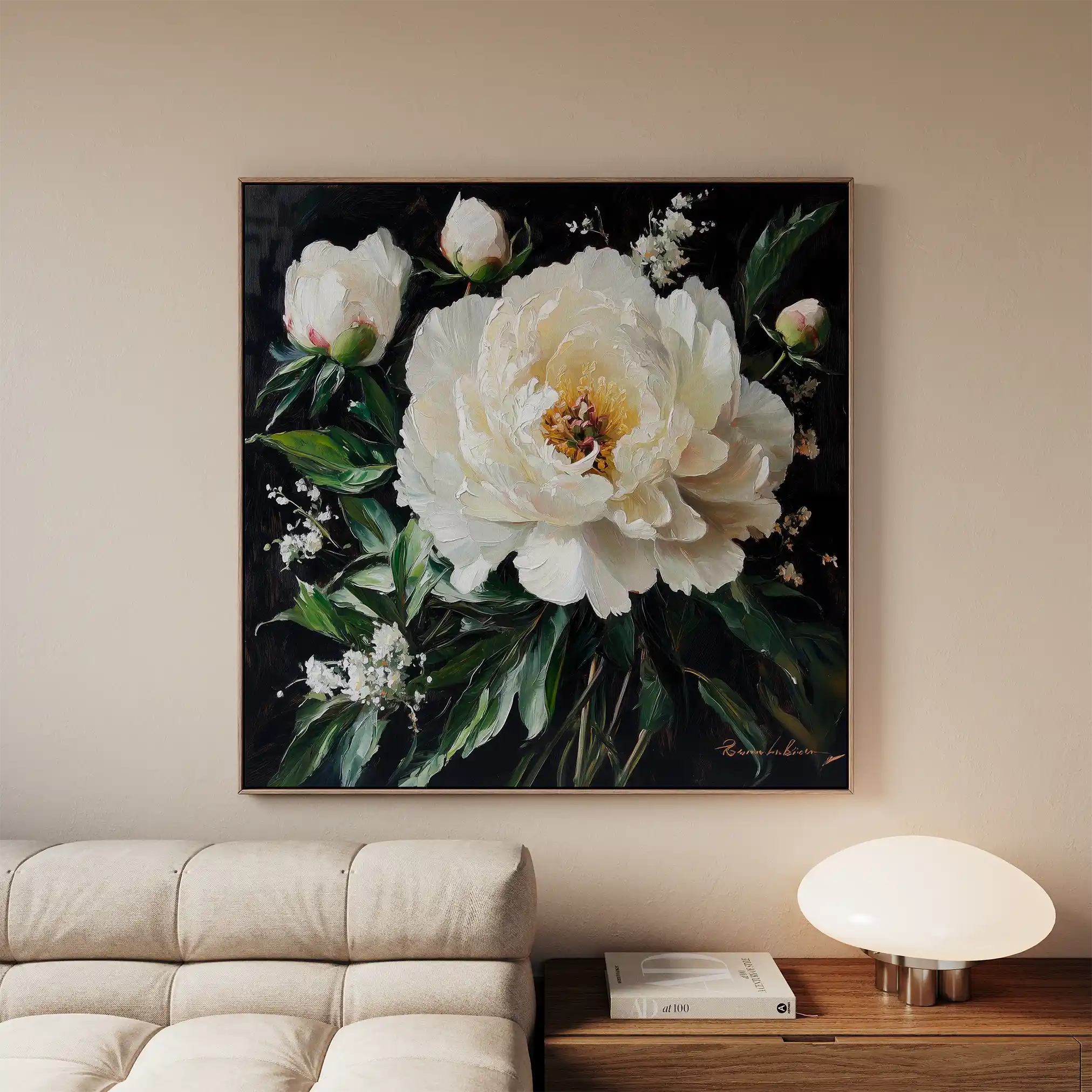 Floral 1313 Canvas Art 16" x 16" / 40 x 40 cm / Black