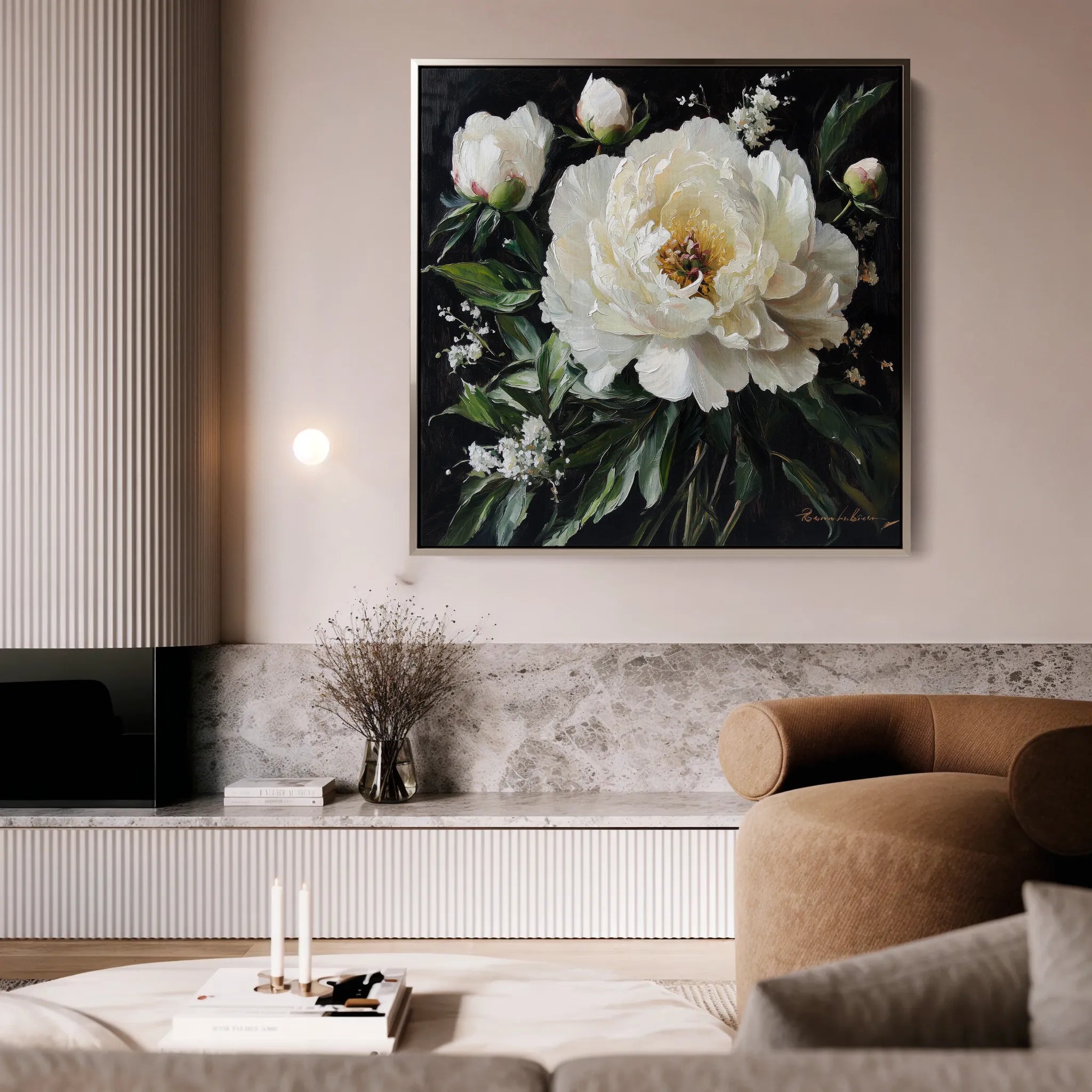 Floral 1313 Canvas Art 16" x 16" / 40 x 40 cm / Black