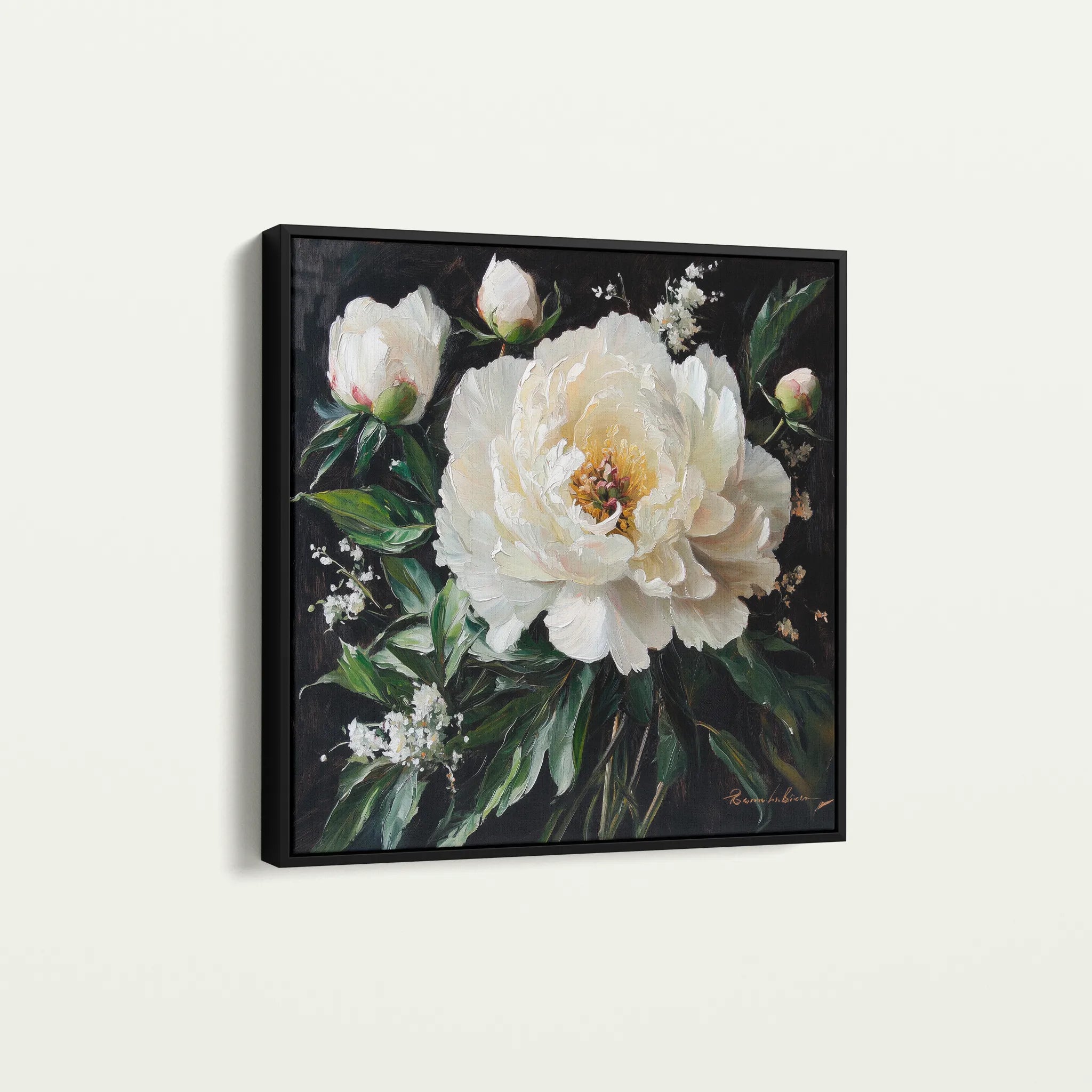 Floral 1313 Canvas Art 16" x 16" / 40 x 40 cm / Black
