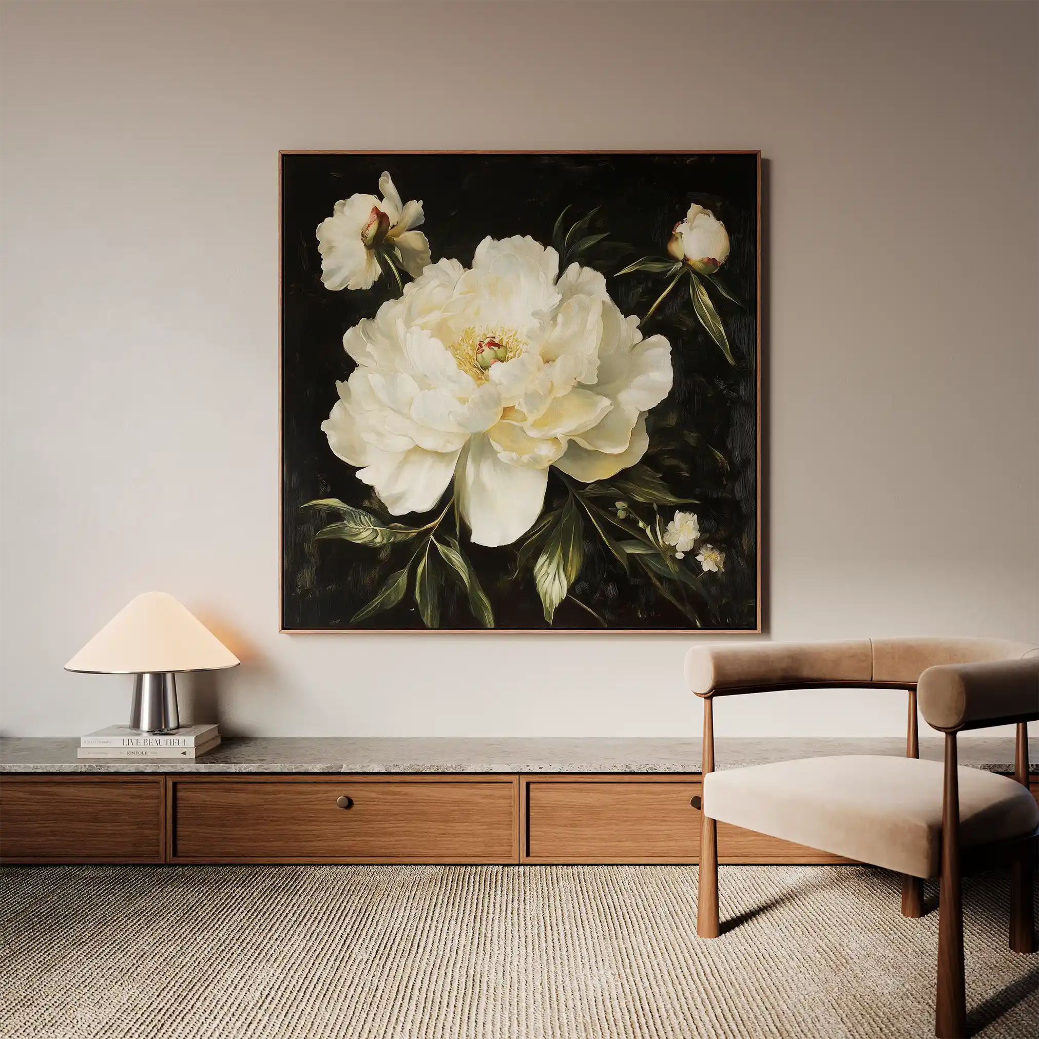 Floral 1314 Canvas Art 16" x 16" / 40 x 40 cm / Black