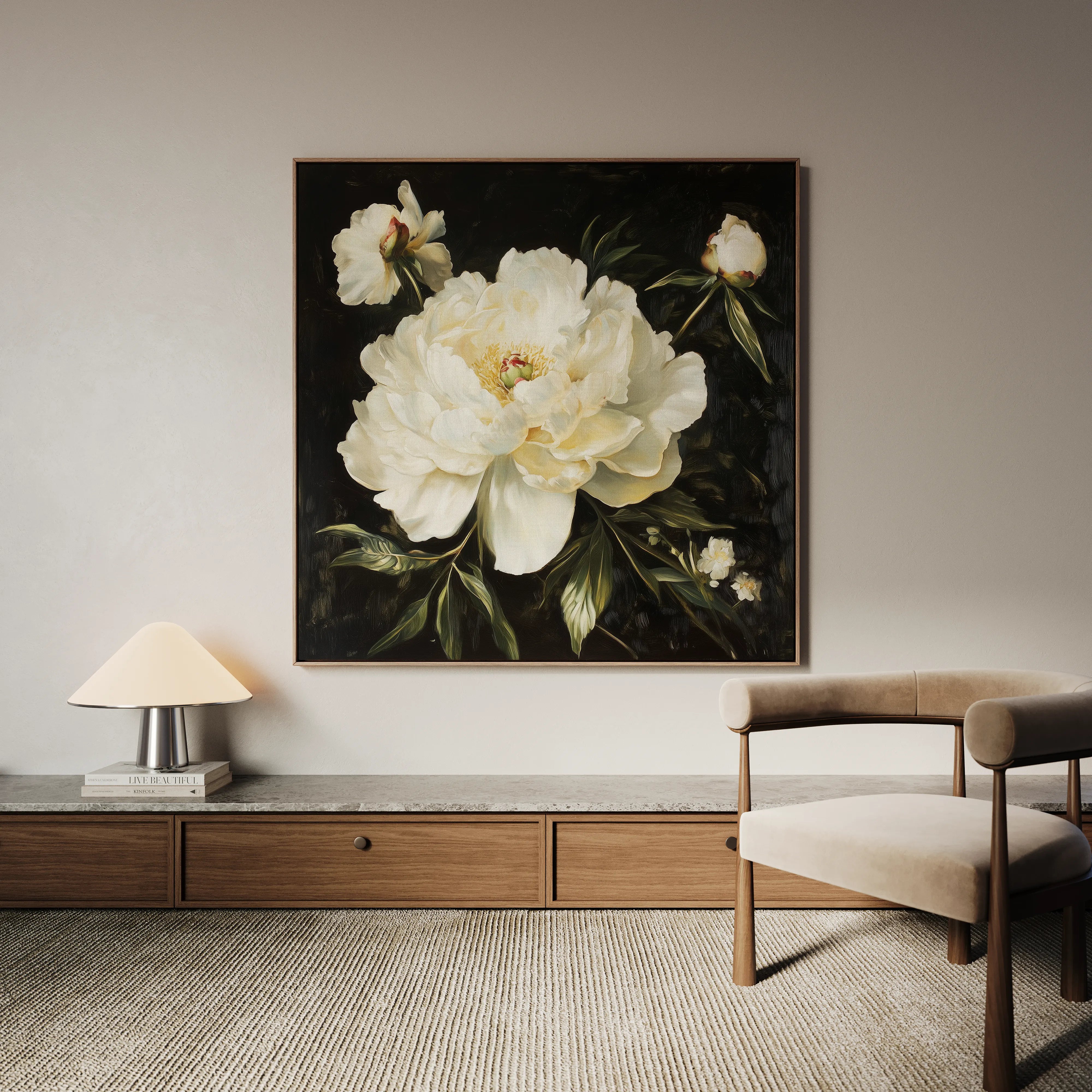 Floral 1314 Canvas Art 16" x 16" / 40 x 40 cm / Black