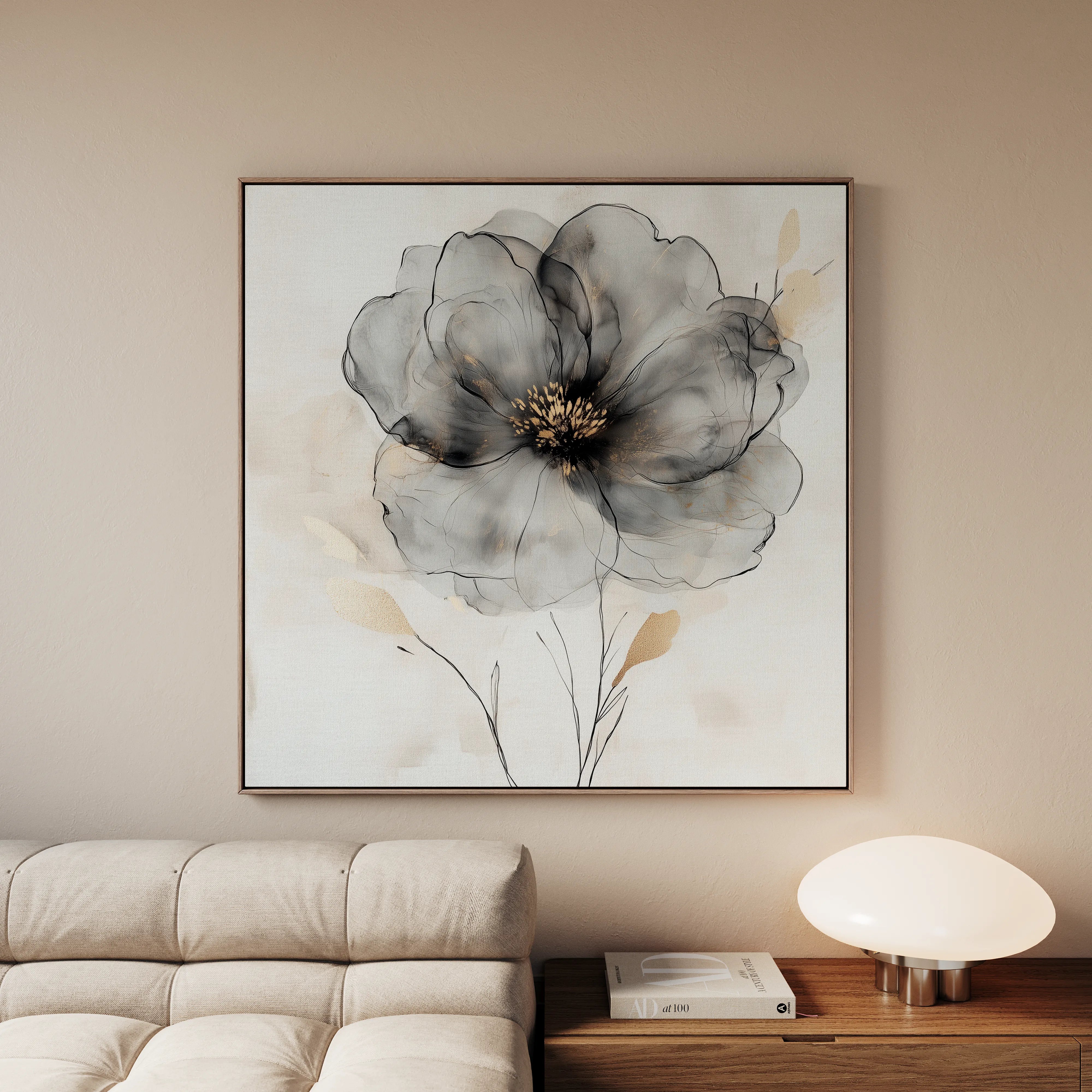 Floral 1317 Canvas Art 16" x 16" / 40 x 40 cm / Black